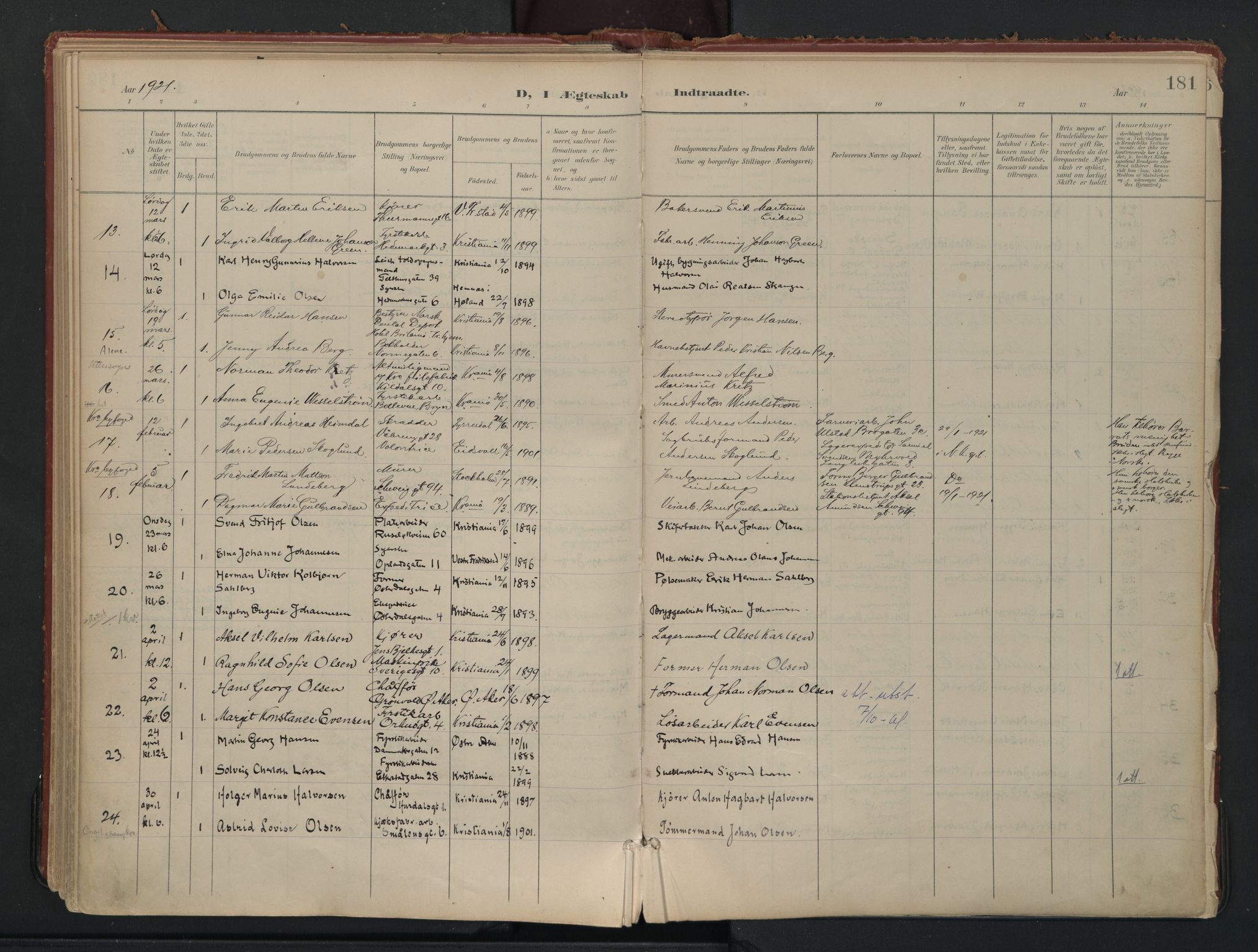 Vålerengen prestekontor Kirkebøker, AV/SAO-A-10878/F/Fa/L0002: Ministerialbok nr. 2, 1899-1924, s. 181