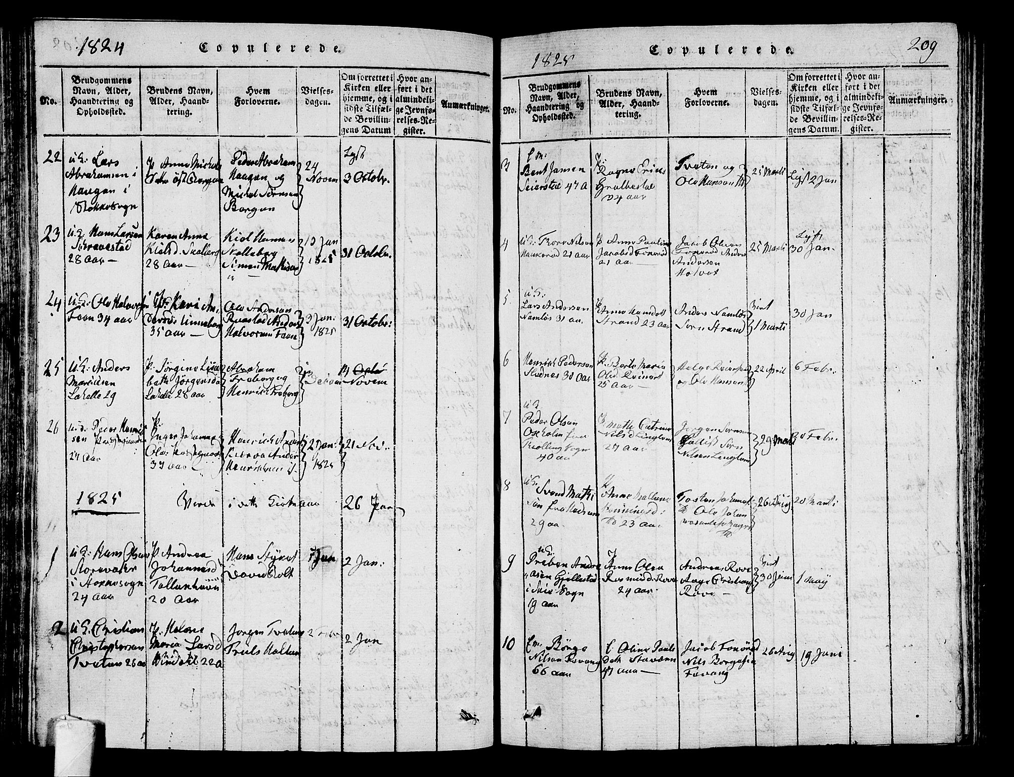 Sandar kirkebøker, AV/SAKO-A-243/G/Ga/L0001: Klokkerbok nr. 1, 1814-1835, s. 209