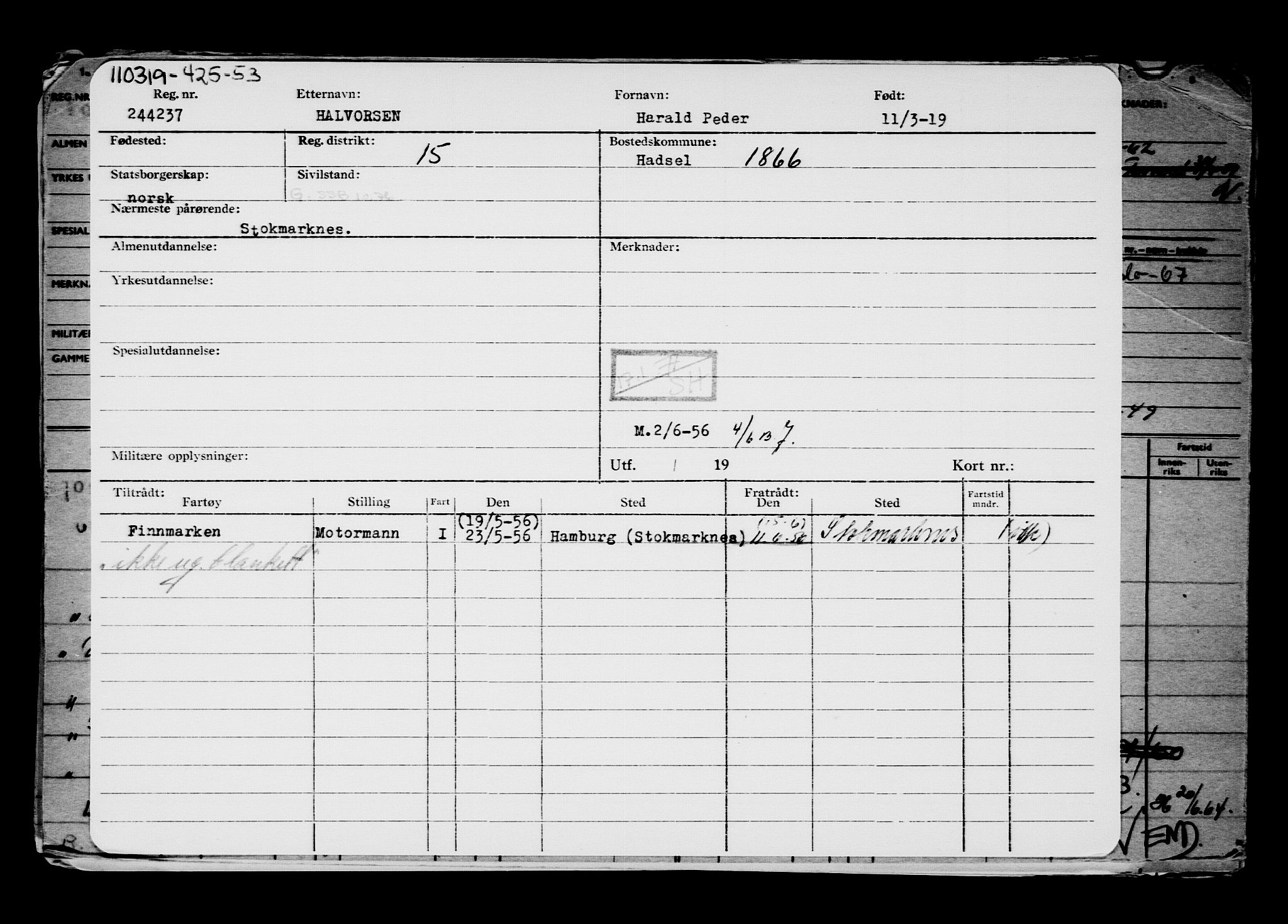 Direktoratet for sjømenn, AV/RA-S-3545/G/Gb/L0167: Hovedkort, 1919, s. 37