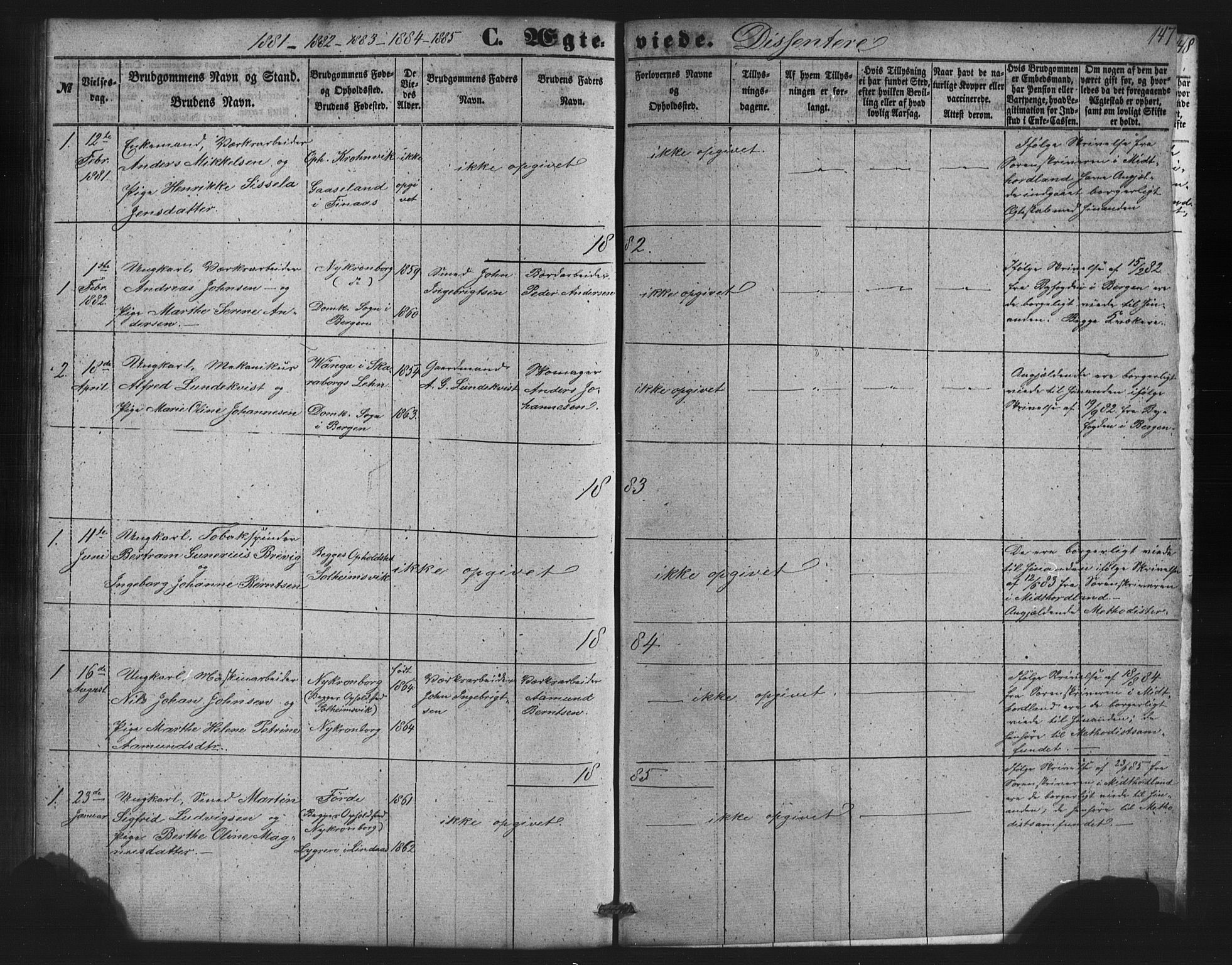 St. Jørgens hospital og Årstad sokneprestembete, AV/SAB-A-99934: Klokkerbok nr. A 7, 1854-1886, s. 141