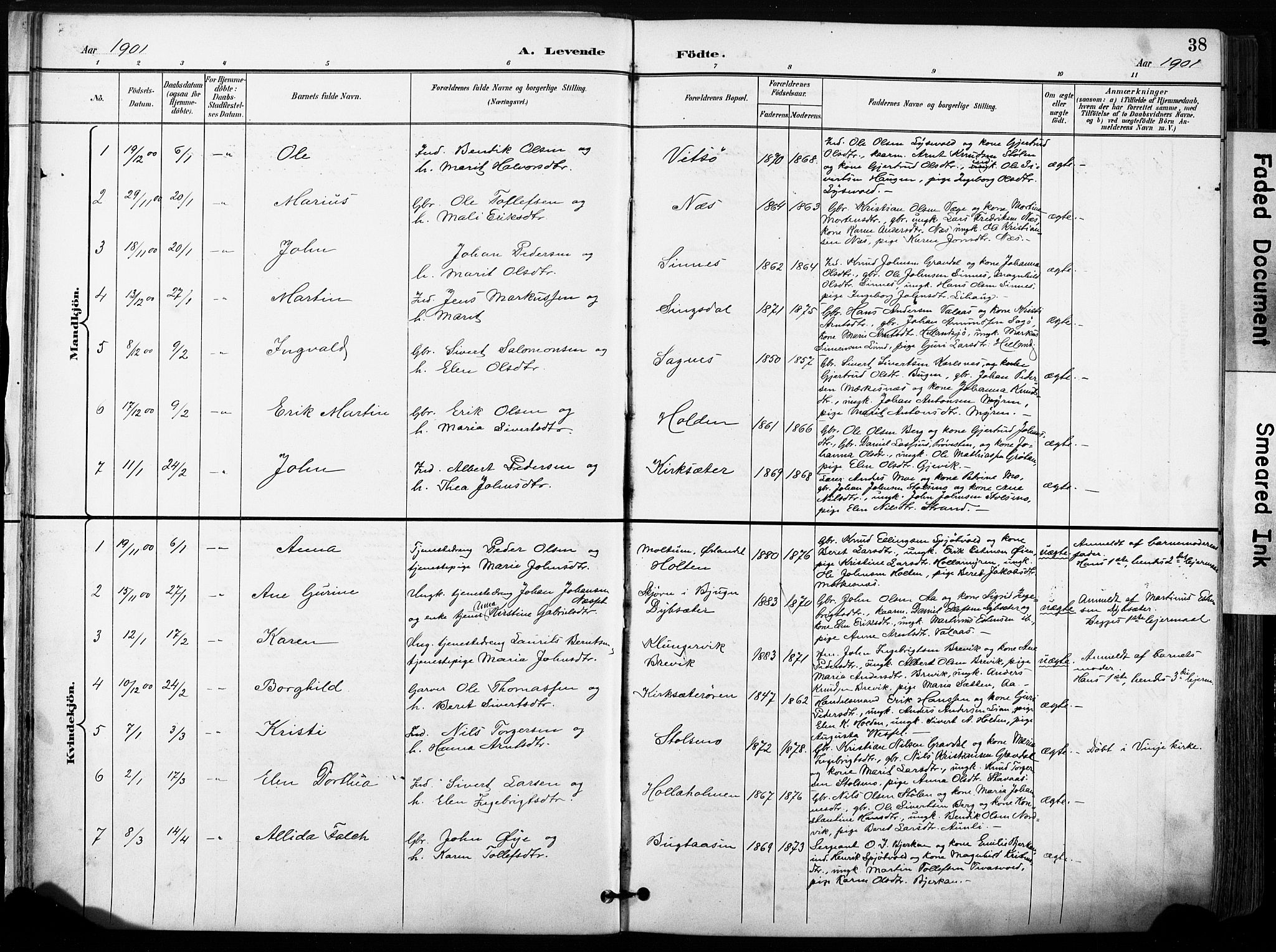 Ministerialprotokoller, klokkerbøker og fødselsregistre - Sør-Trøndelag, SAT/A-1456/630/L0497: Ministerialbok nr. 630A10, 1896-1910, s. 38