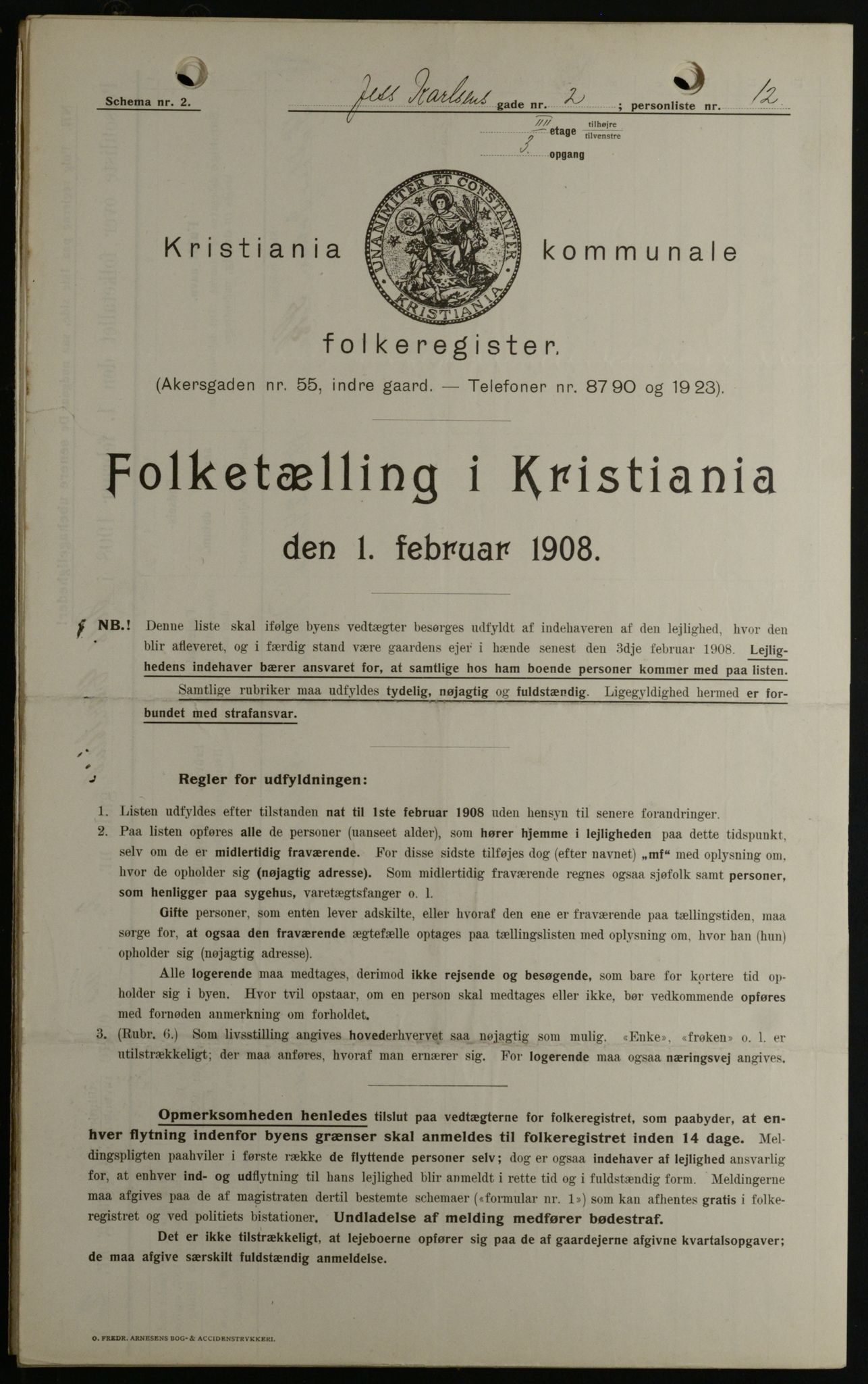 OBA, Kommunal folketelling 1.2.1908 for Kristiania kjøpstad, 1908, s. 41960