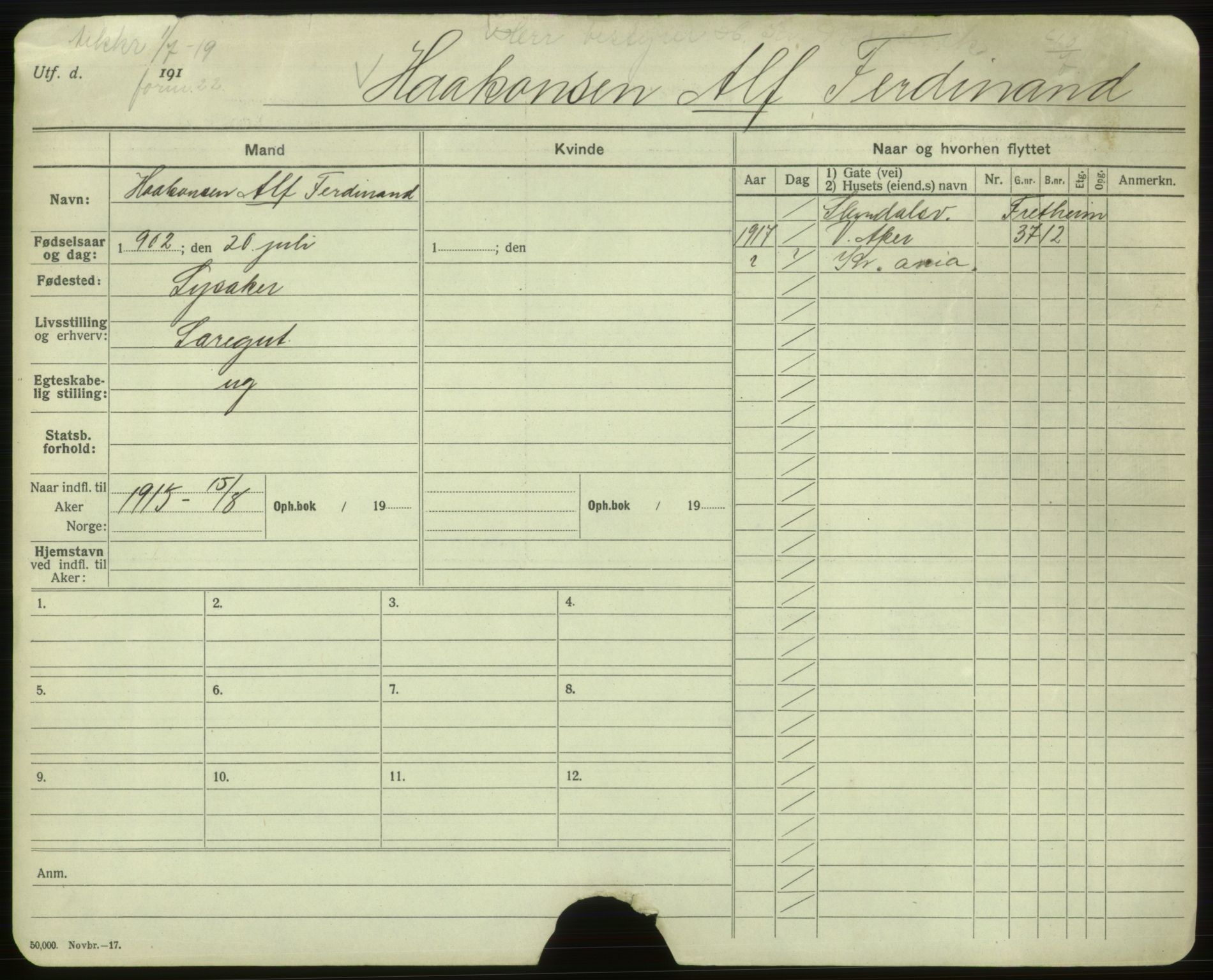 Oslo folkeregister, Registerkort, AV/SAO-A-11715/F/Fa/Faa/L0015: Menn, 1917-1922, s. 4