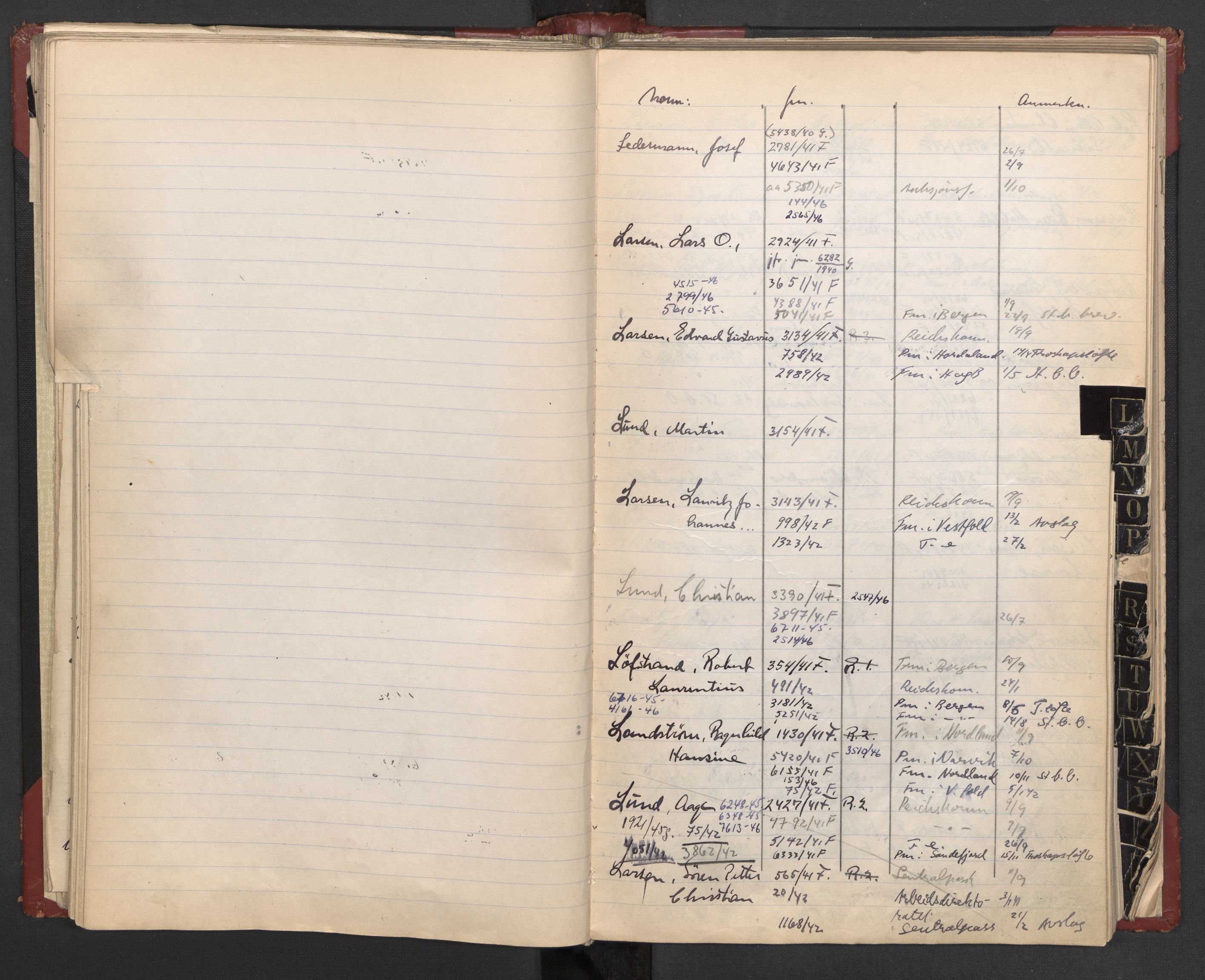 Justisdepartementet, 3. politikontor P3, RA/S-1051/C/Cc/L0002: Journalregister over statsborgersaker, 1940-1946, s. 59