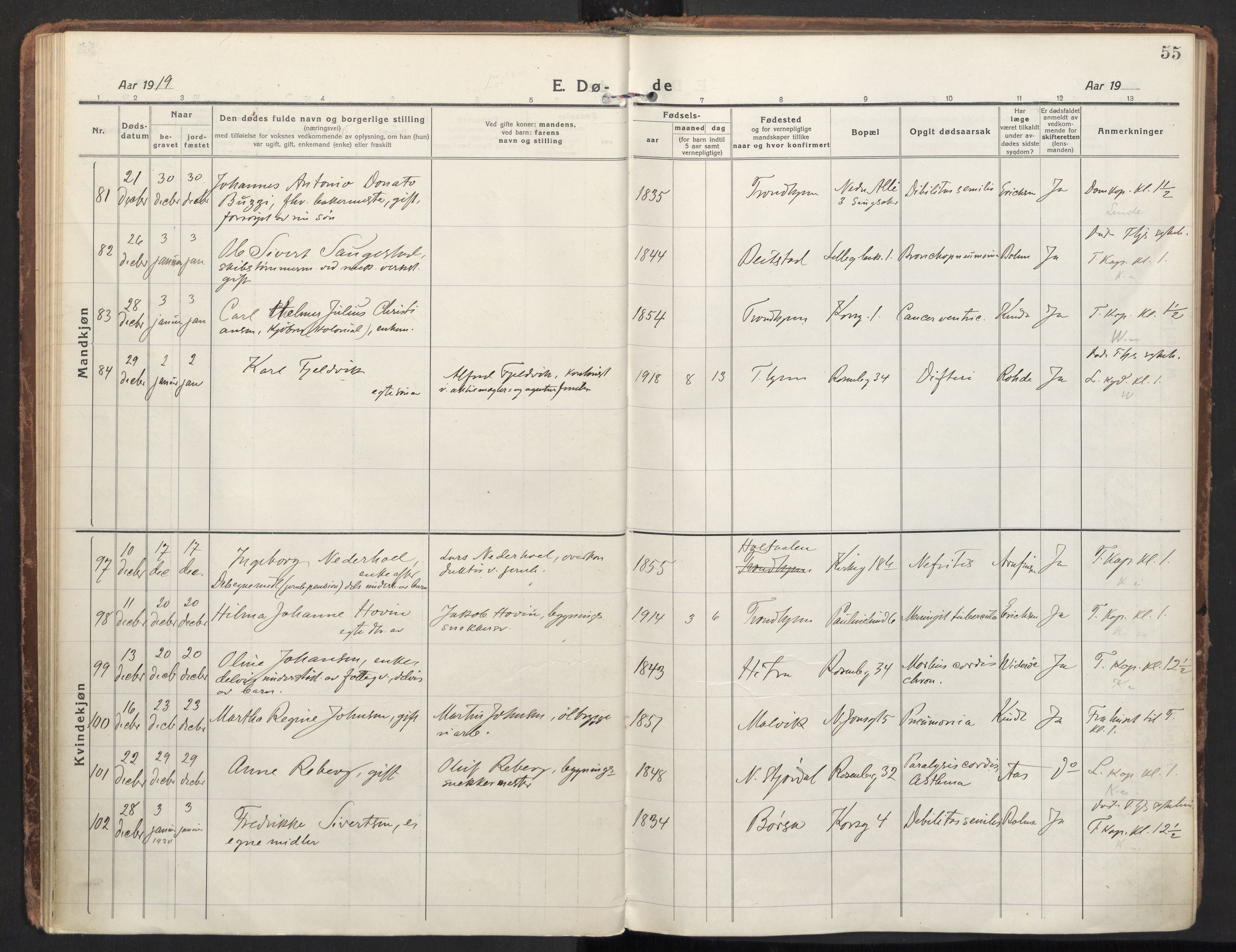 Ministerialprotokoller, klokkerbøker og fødselsregistre - Sør-Trøndelag, SAT/A-1456/604/L0207: Ministerialbok nr. 604A27, 1917-1933, s. 55