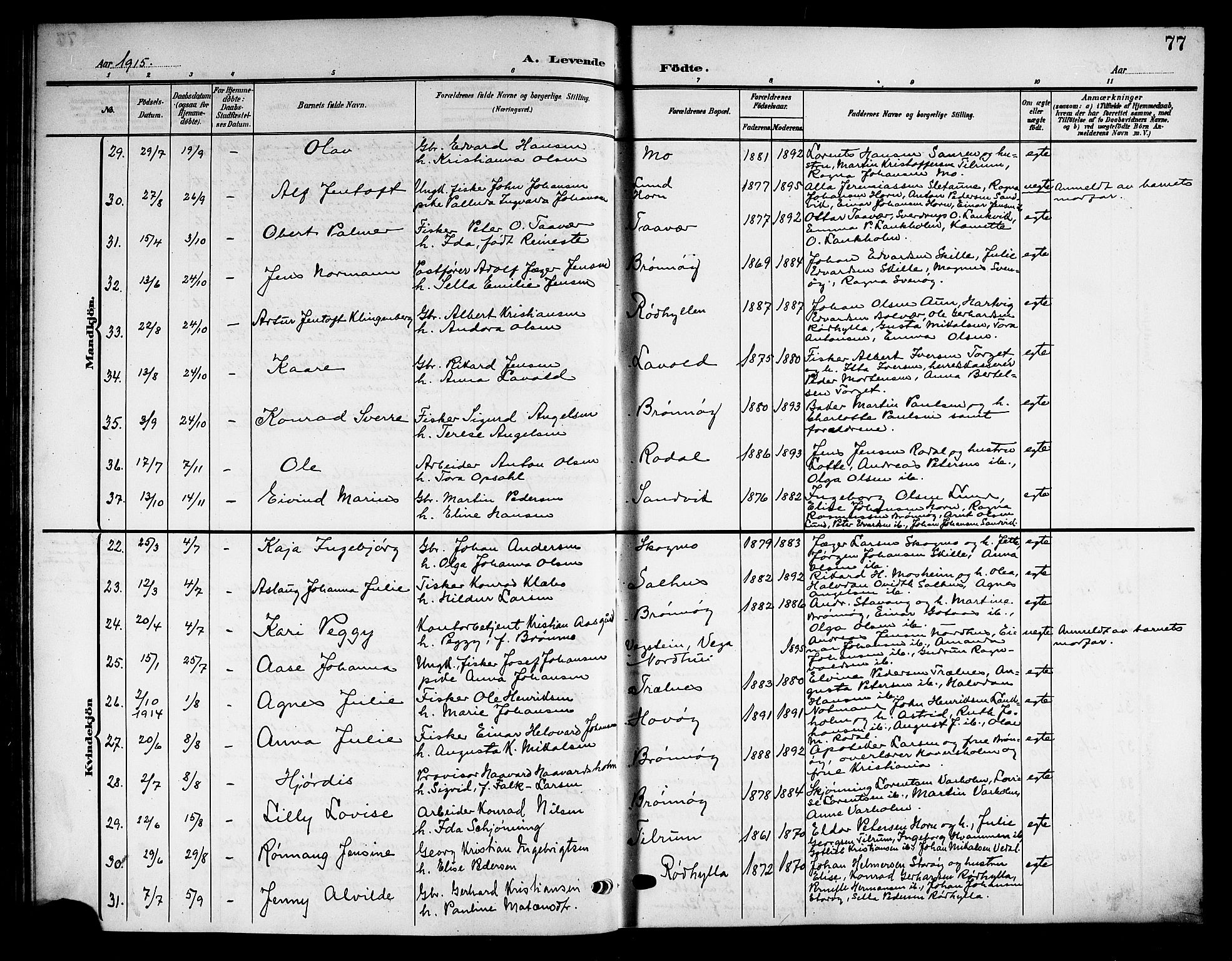 Ministerialprotokoller, klokkerbøker og fødselsregistre - Nordland, AV/SAT-A-1459/813/L0214: Klokkerbok nr. 813C06, 1904-1917, s. 77