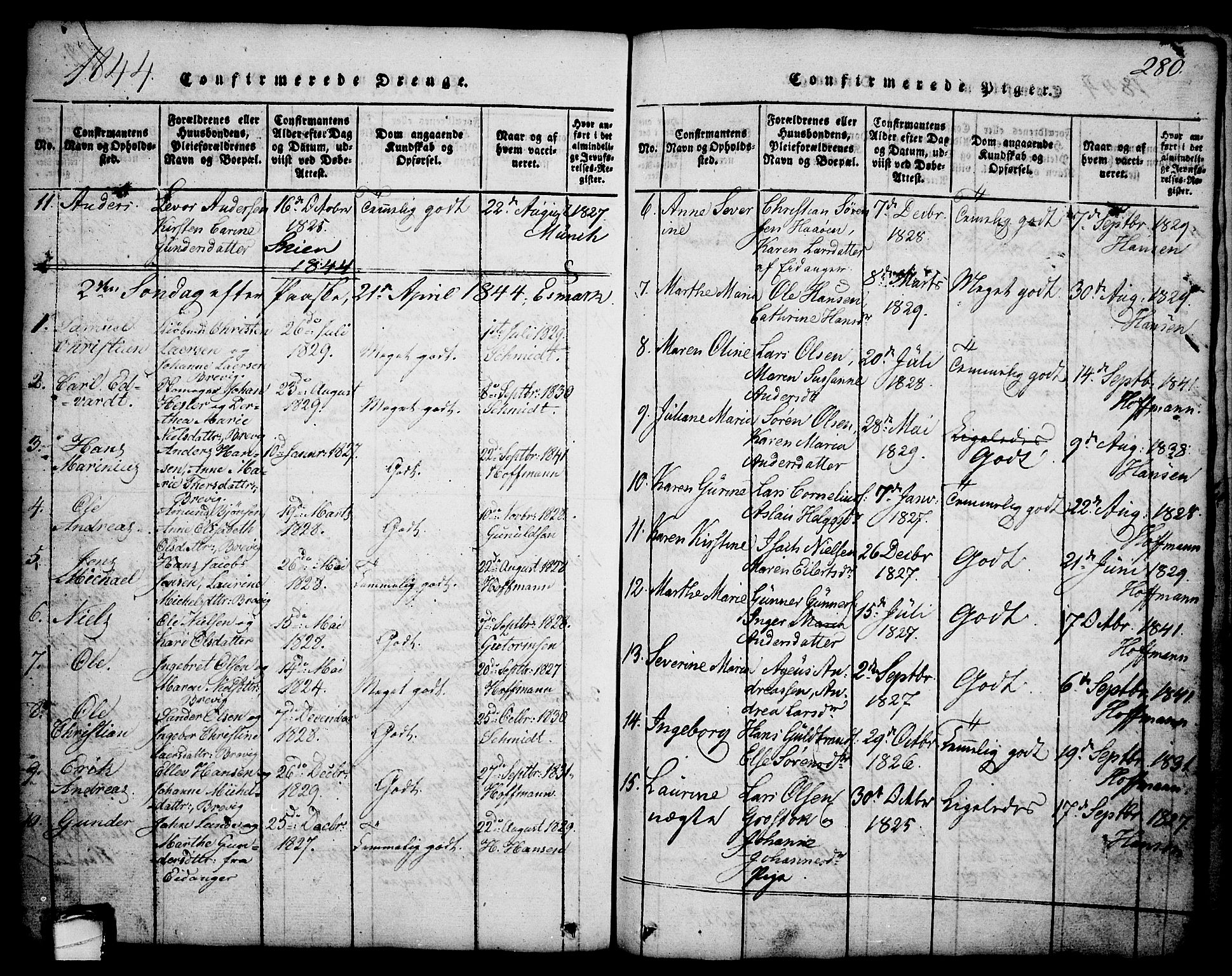 Brevik kirkebøker, AV/SAKO-A-255/G/Ga/L0001: Klokkerbok nr. 1, 1814-1845, s. 280