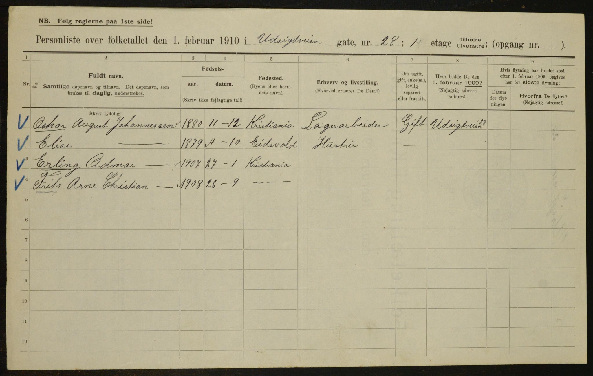 OBA, Kommunal folketelling 1.2.1910 for Kristiania, 1910, s. 115062