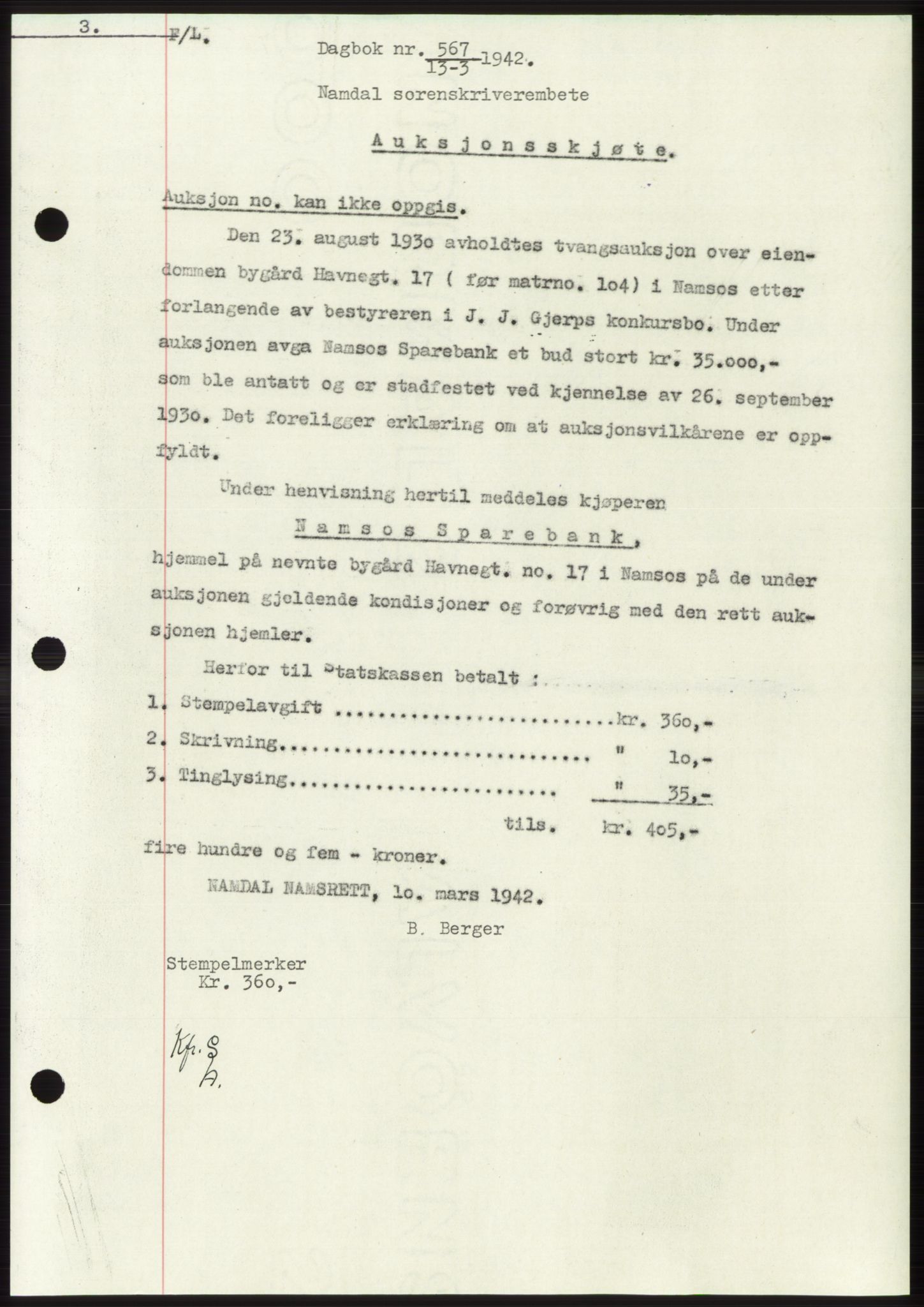 Namdal sorenskriveri, SAT/A-4133/1/2/2C: Pantebok nr. -, 1941-1942, Dagboknr: 567/1942
