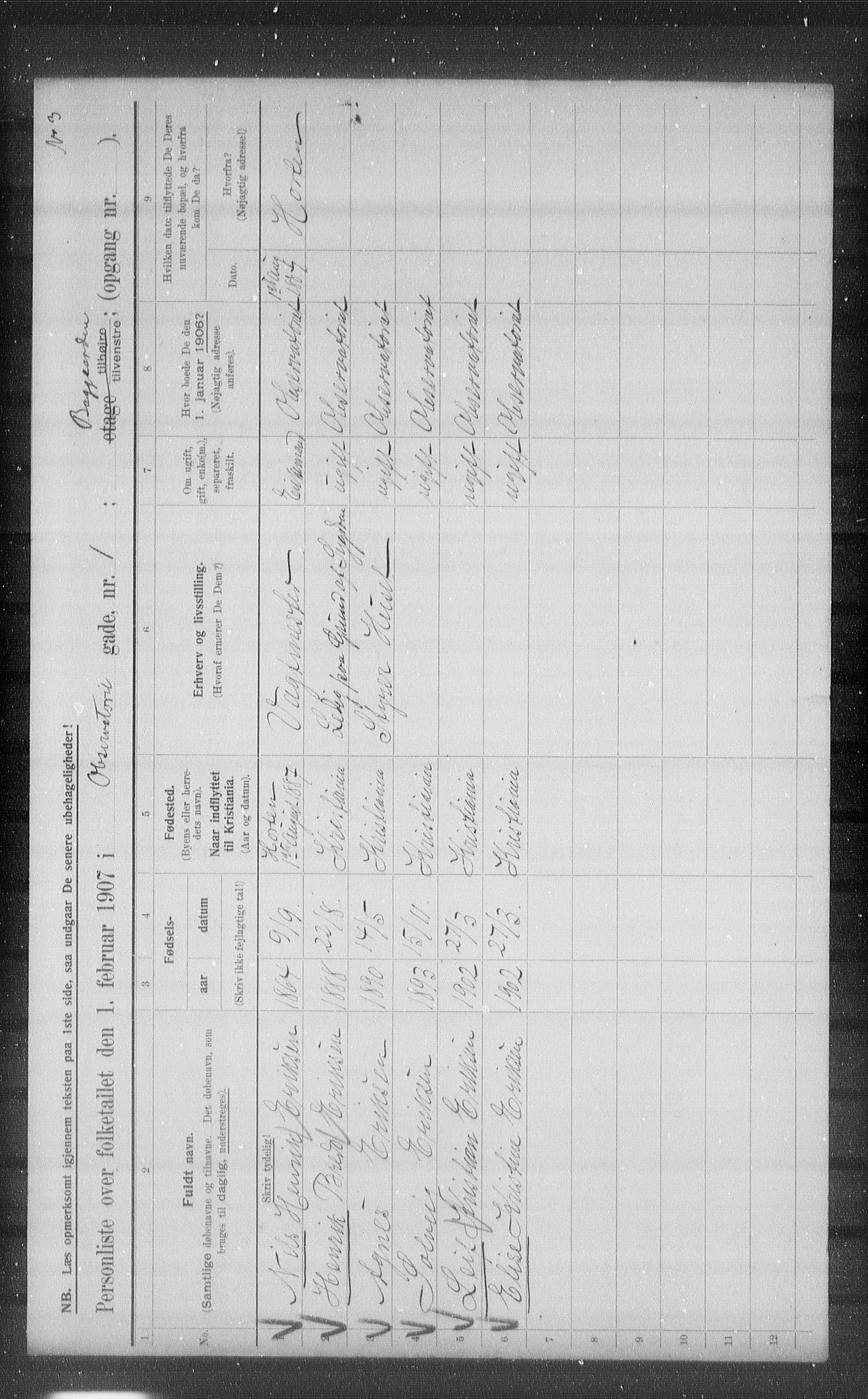 OBA, Kommunal folketelling 1.2.1907 for Kristiania kjøpstad, 1907, s. 38028