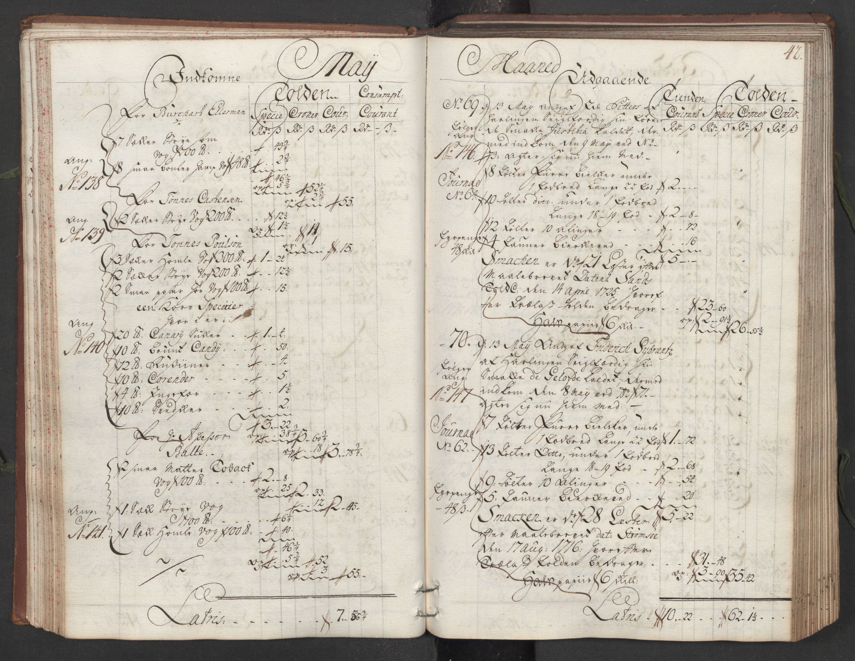 Generaltollkammeret, tollregnskaper, AV/RA-EA-5490/R16/L0013/0001: Tollregnskaper Kristiansand / Hovedtollbok, 1733, s. 41b-42a