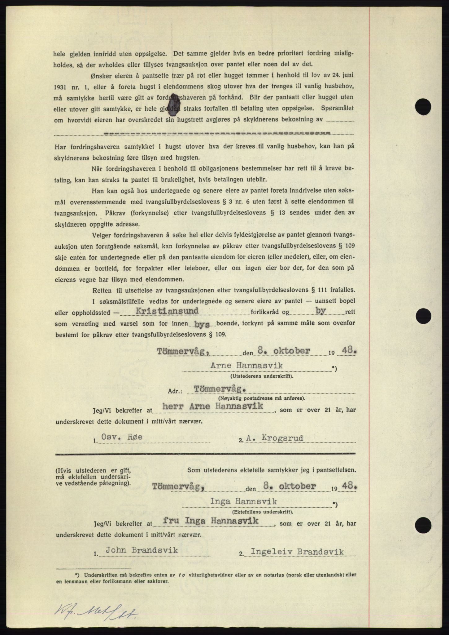 Nordmøre sorenskriveri, AV/SAT-A-4132/1/2/2Ca: Pantebok nr. B99, 1948-1948, Dagboknr: 2945/1948