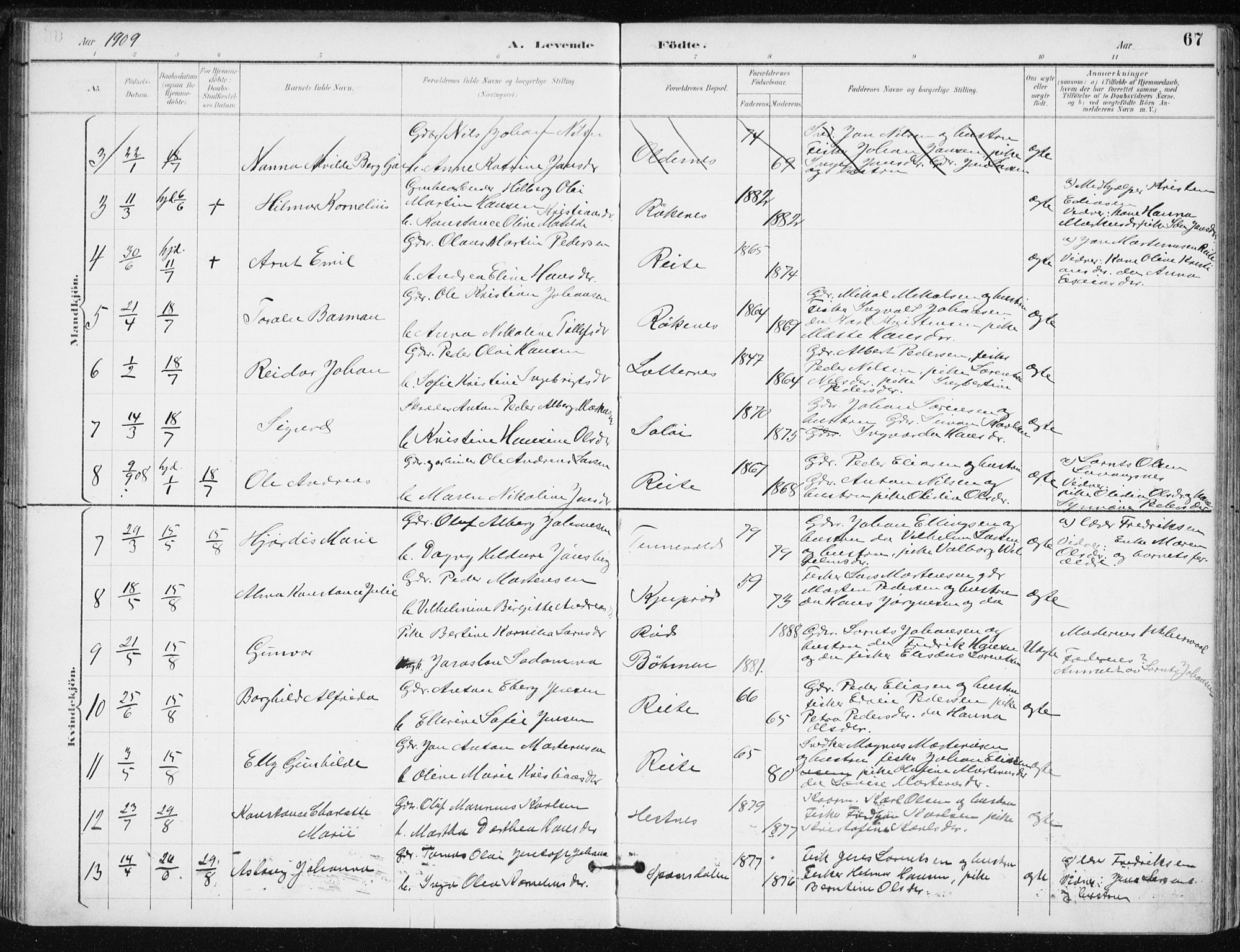 Salangen sokneprestembete, AV/SATØ-S-1324/H/Ha/L0001kirke: Ministerialbok nr. 1, 1893-1911, s. 67