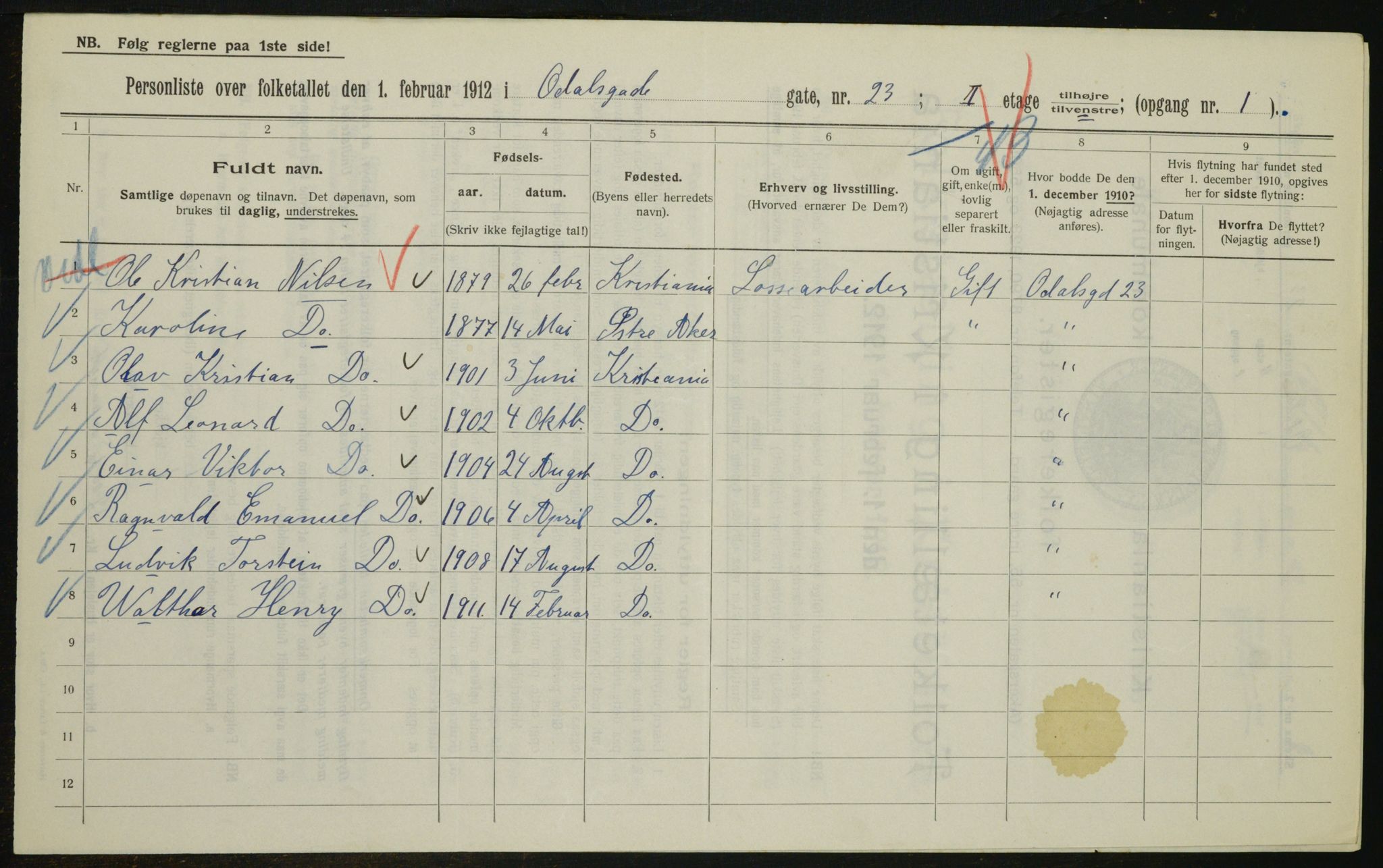 OBA, Kommunal folketelling 1.2.1912 for Kristiania, 1912, s. 75150