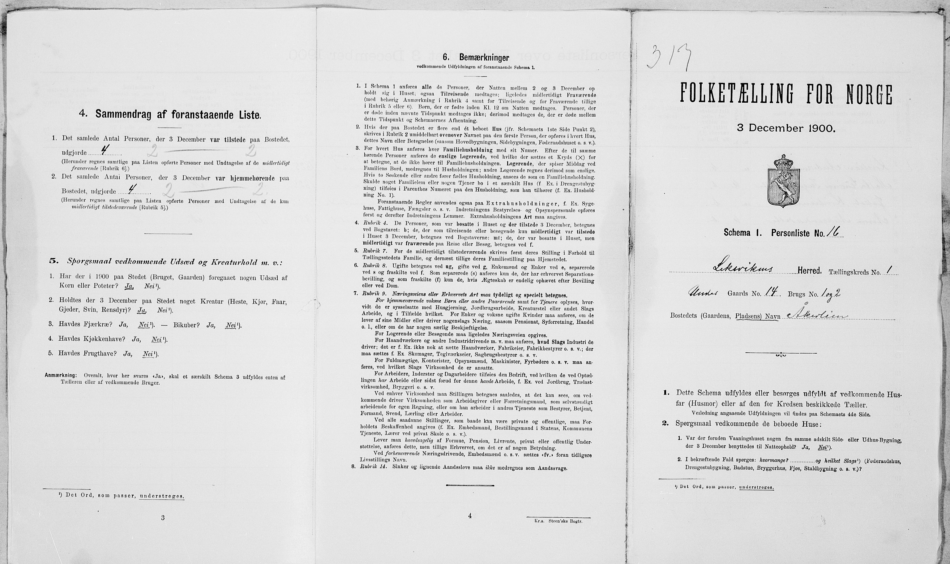 SAT, Folketelling 1900 for 1718 Leksvik herred, 1900, s. 100