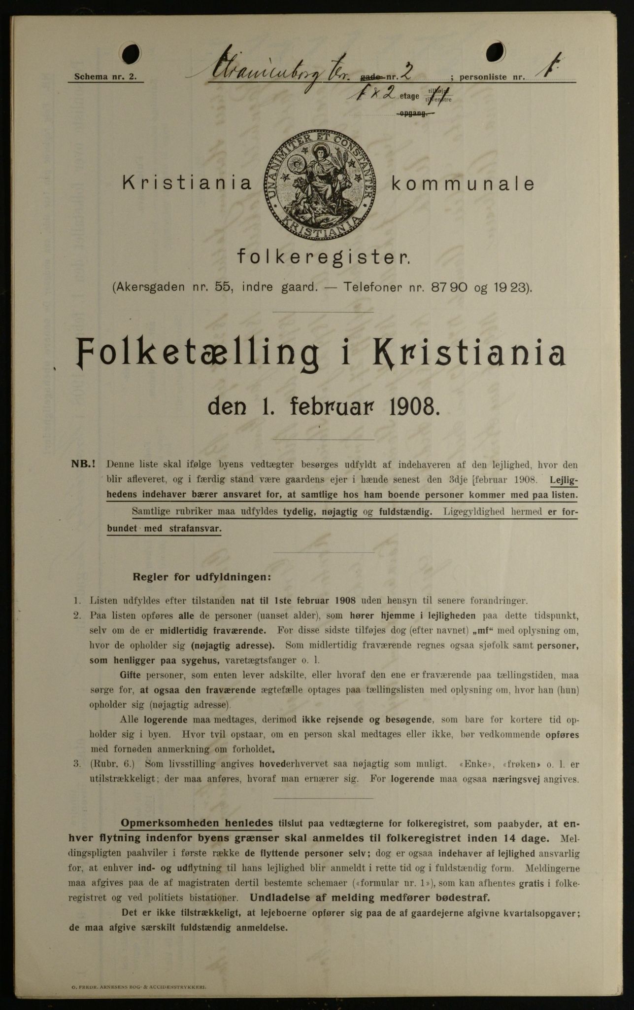 OBA, Kommunal folketelling 1.2.1908 for Kristiania kjøpstad, 1908, s. 107876