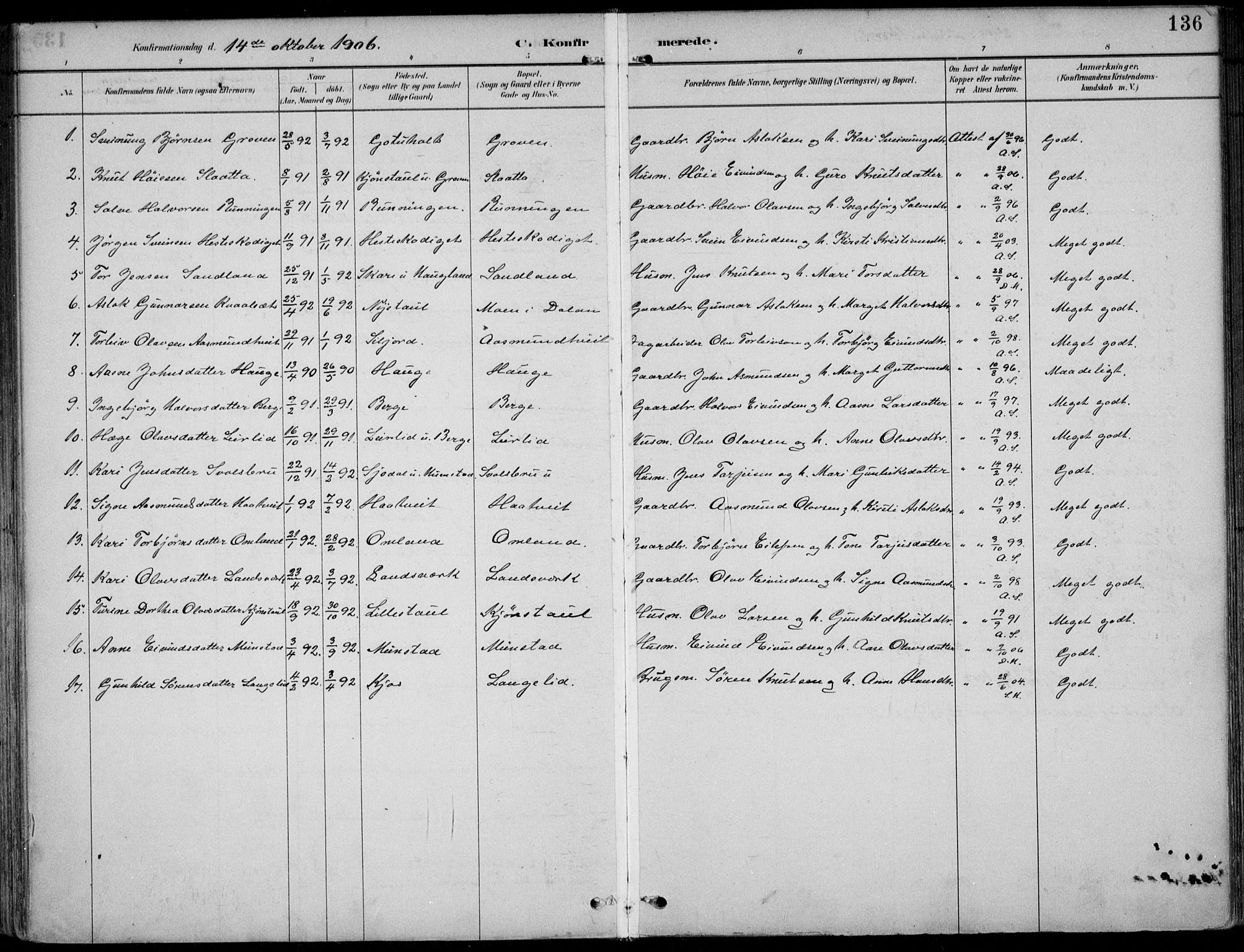 Kviteseid kirkebøker, AV/SAKO-A-276/F/Fb/L0002: Ministerialbok nr. II 2, 1882-1916, s. 136