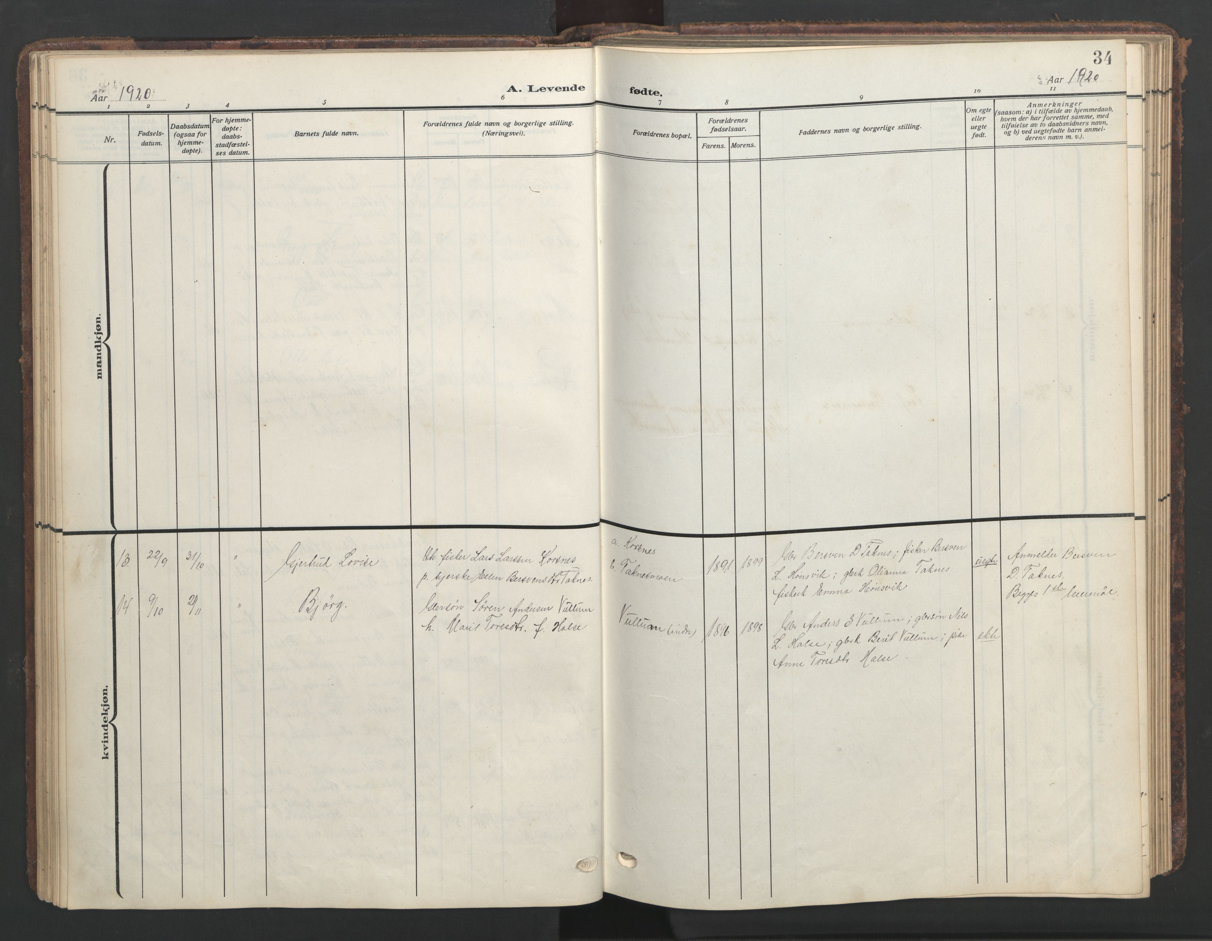 Ministerialprotokoller, klokkerbøker og fødselsregistre - Møre og Romsdal, AV/SAT-A-1454/576/L0891: Klokkerbok nr. 576C02, 1909-1946, s. 34