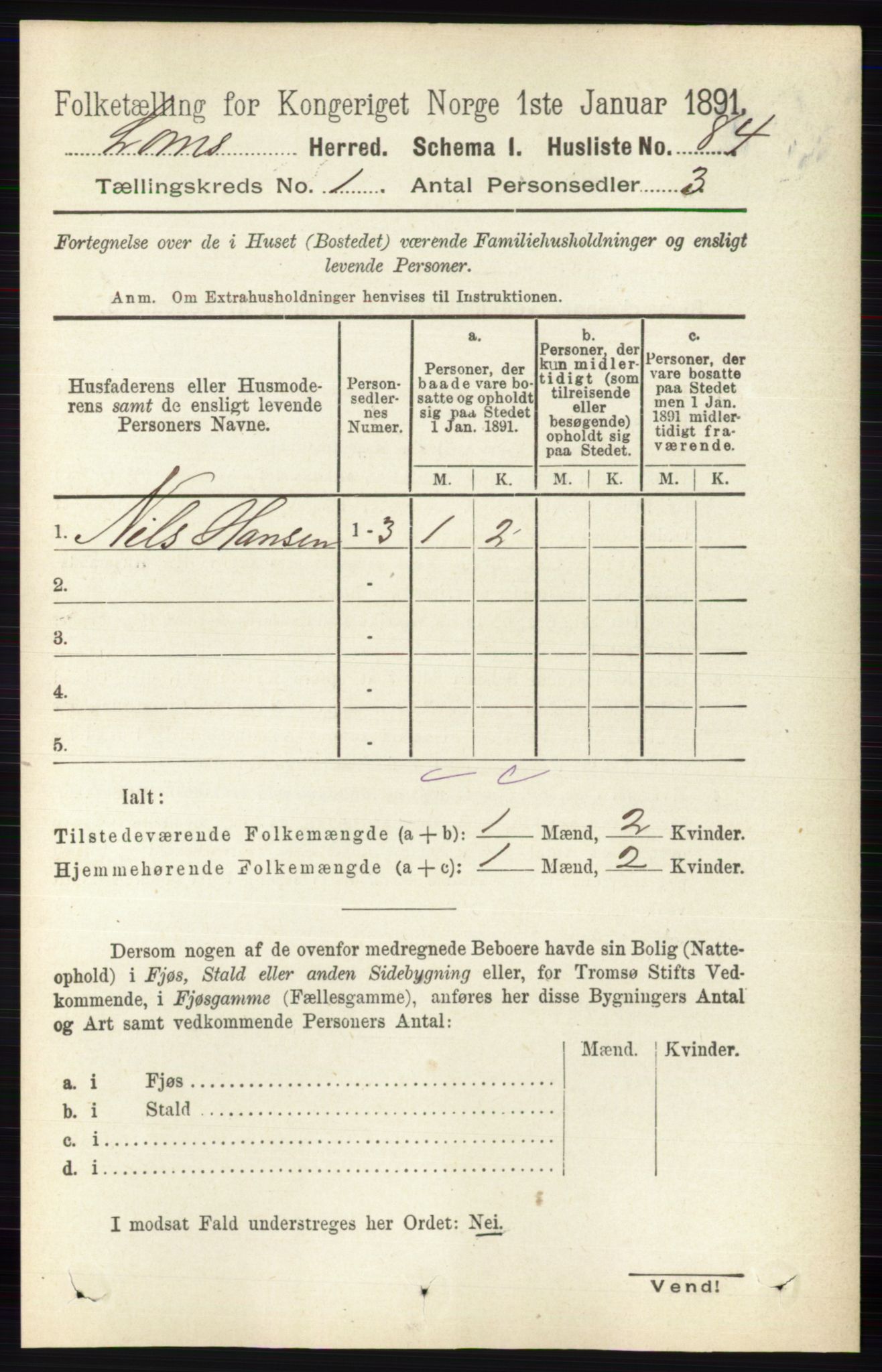 RA, Folketelling 1891 for 0514 Lom herred, 1891, s. 105