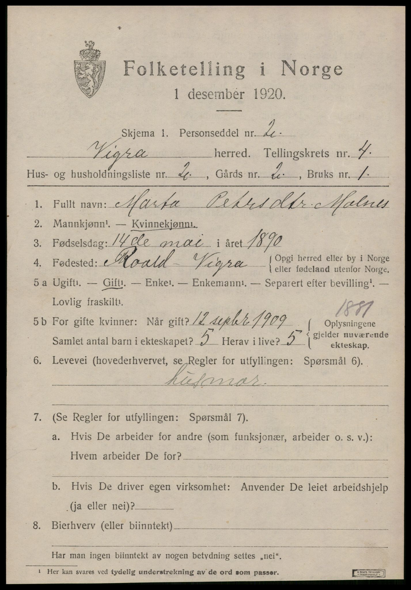 SAT, Folketelling 1920 for 1533 Vigra herred, 1920, s. 1750