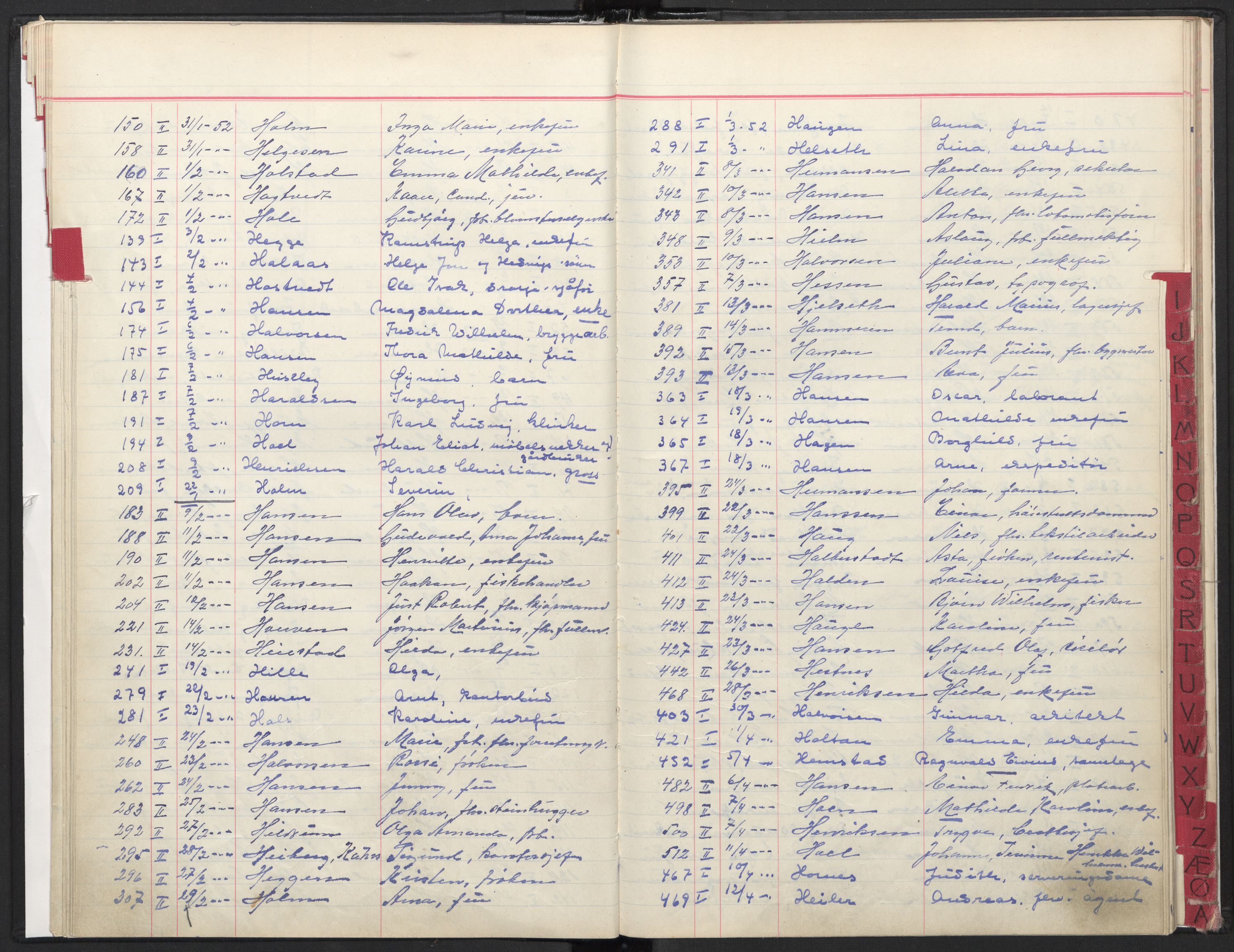 Oslo skifterett, AV/SAO-A-10383/F/Fa/Faa/L0052: Register til dødsfallsprotokollene, 1952