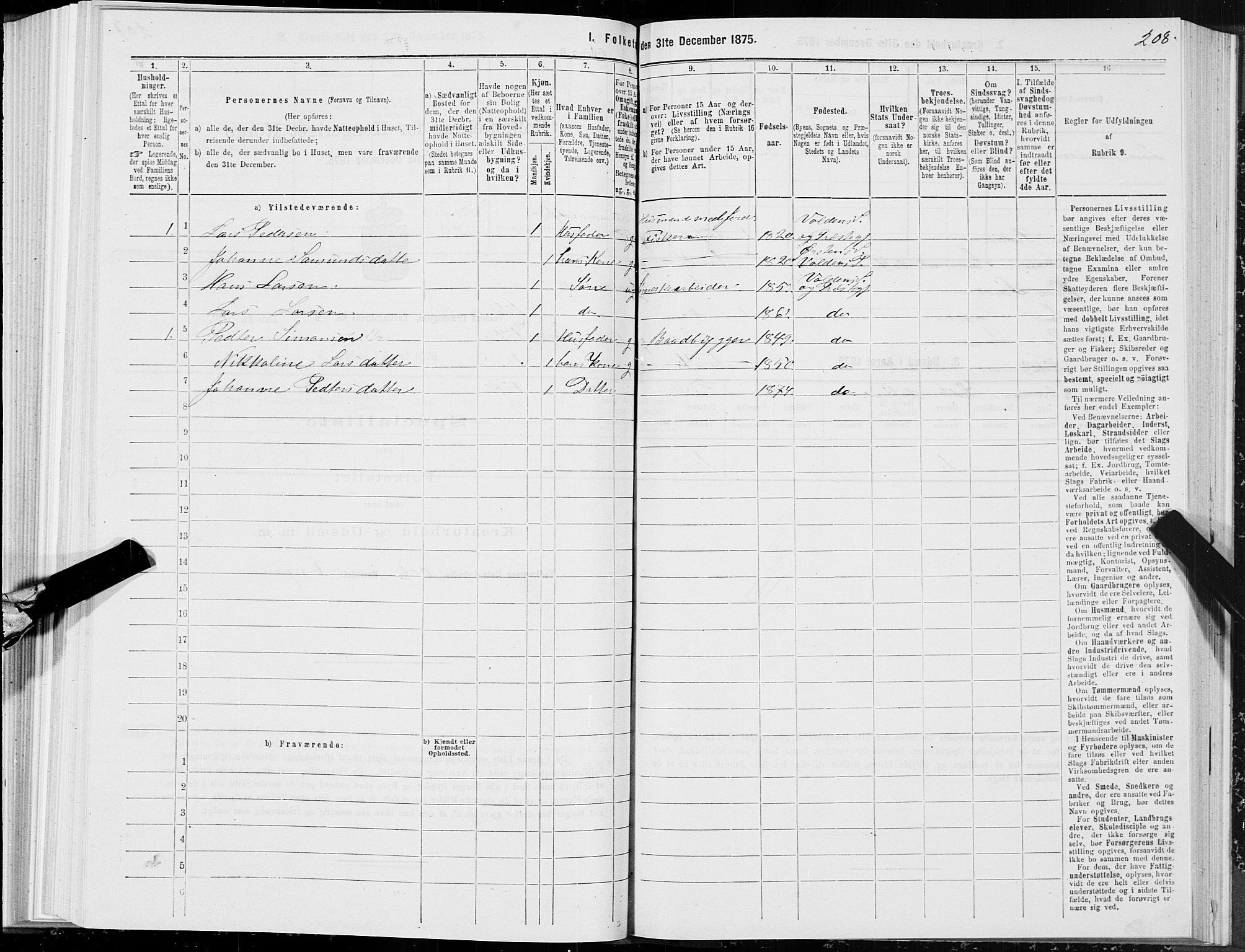 SAT, Folketelling 1875 for 1519P Volda prestegjeld, 1875, s. 5208