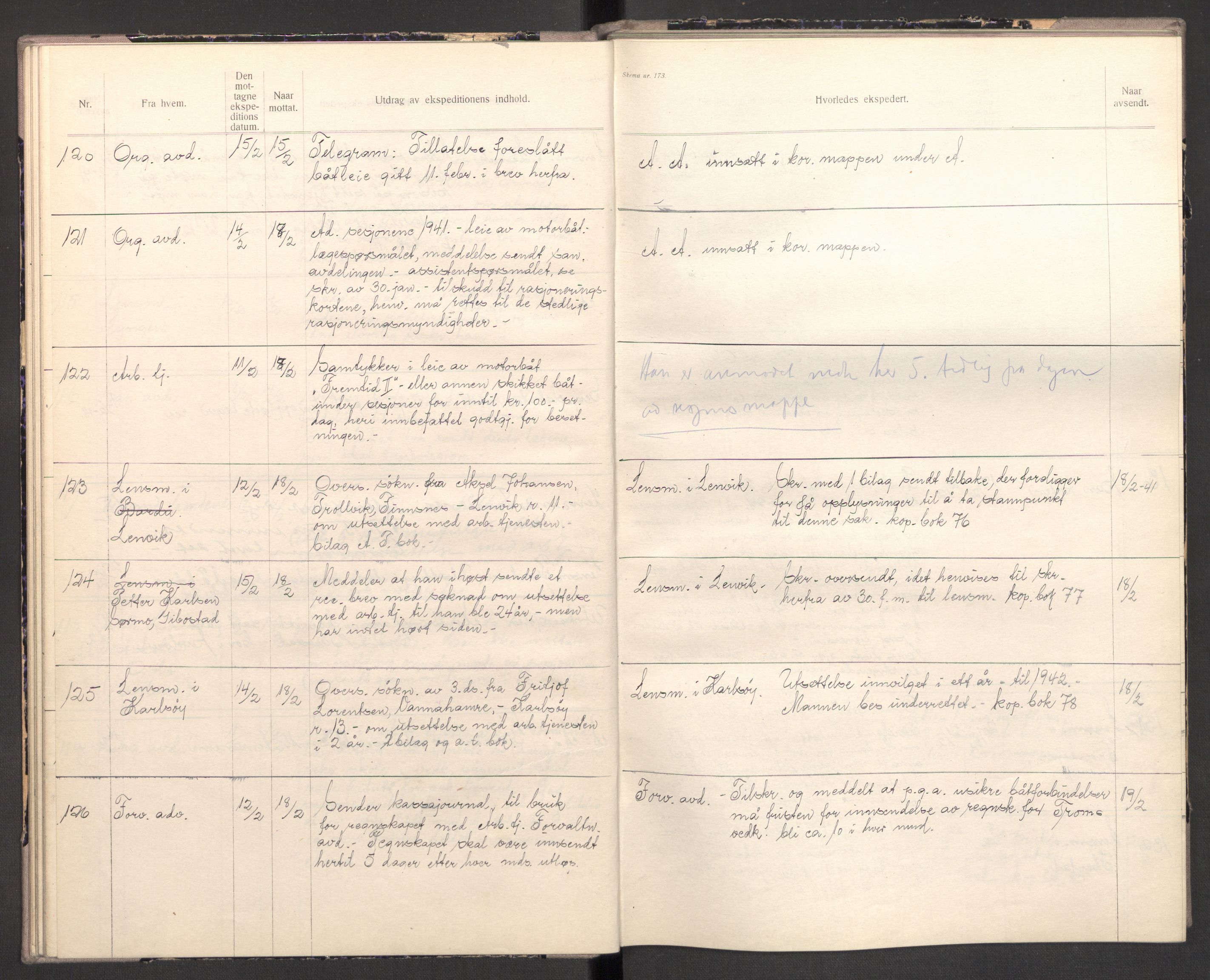Norges arbeidstjeneste, AV/RA-S-5014/C/Ca/L0001: Journal for utskrivning Nordland og Troms, 1940-1942, s. 39