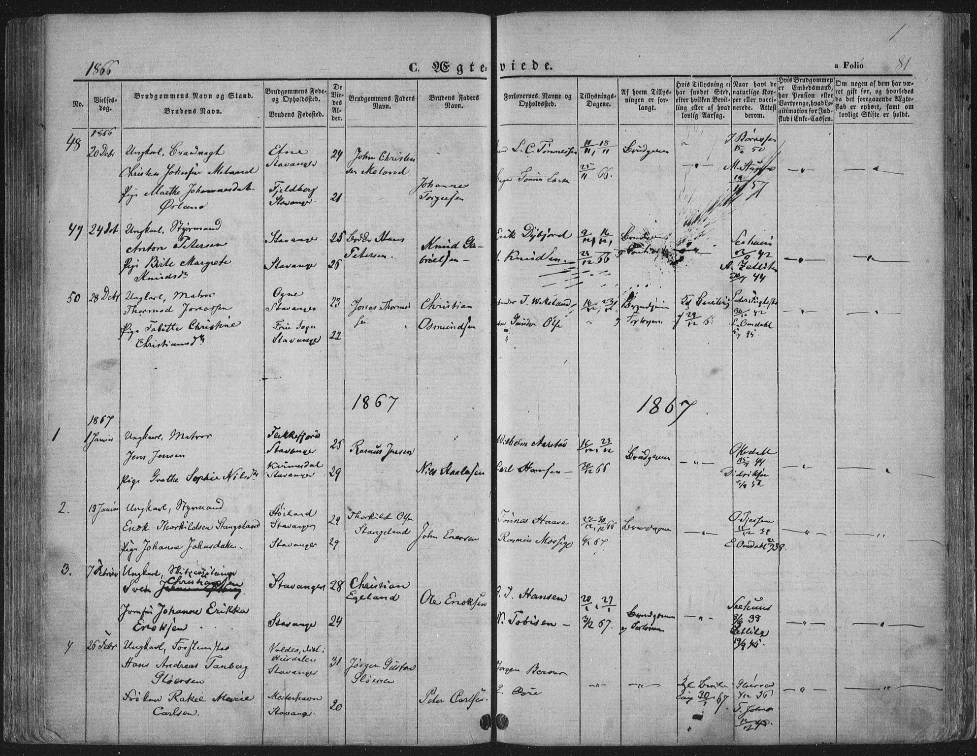 Domkirken sokneprestkontor, AV/SAST-A-101812/001/30/30BA/L0019: Ministerialbok nr. A 18, 1857-1877, s. 81