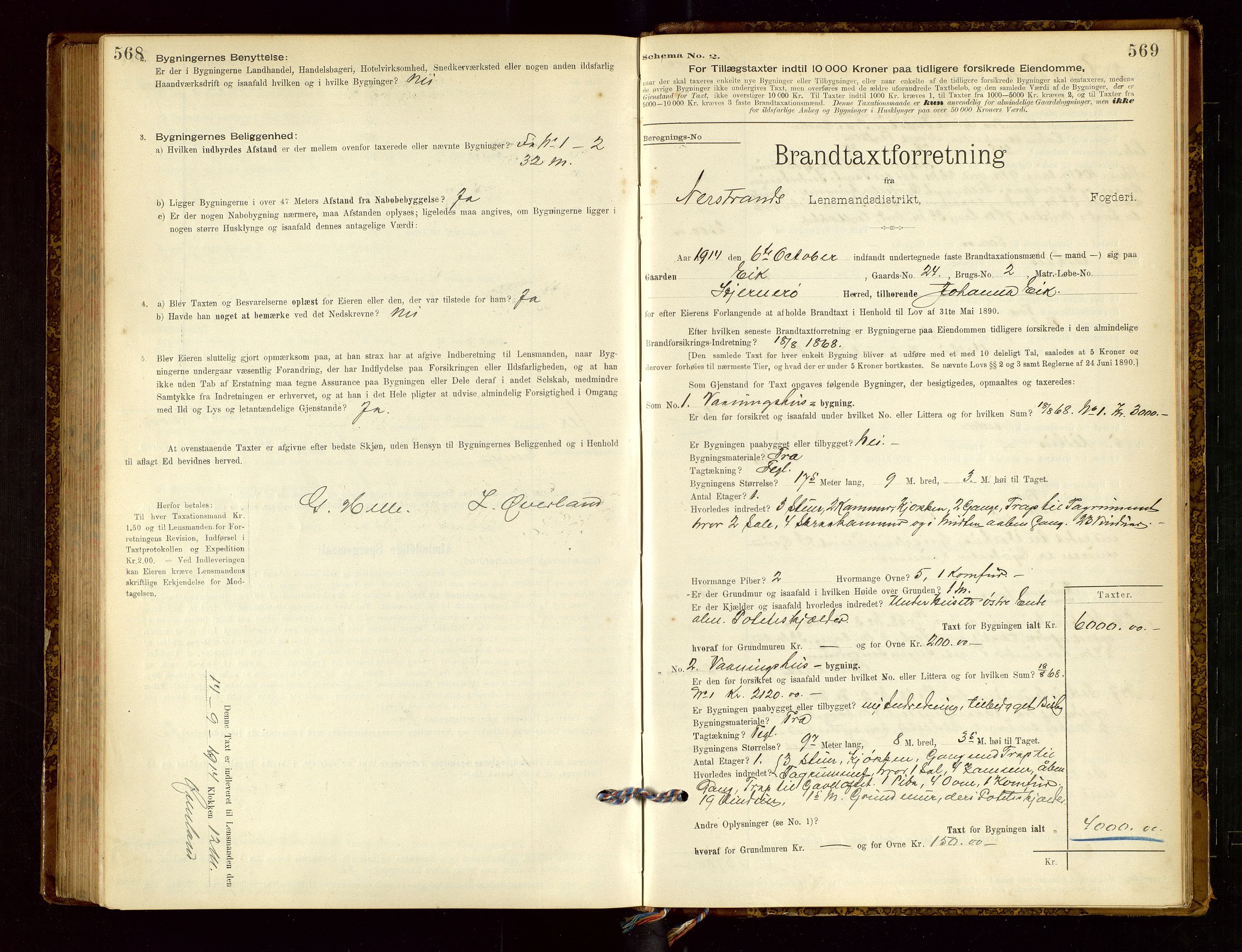 Nedstrand lensmannskontor, SAST/A-100236/Gob/L0001: "Brandtaxationsprotokol for Nerstrand Lensmandsdistrikt Ryfylke fogderi", 1895-1915, s. 568-569