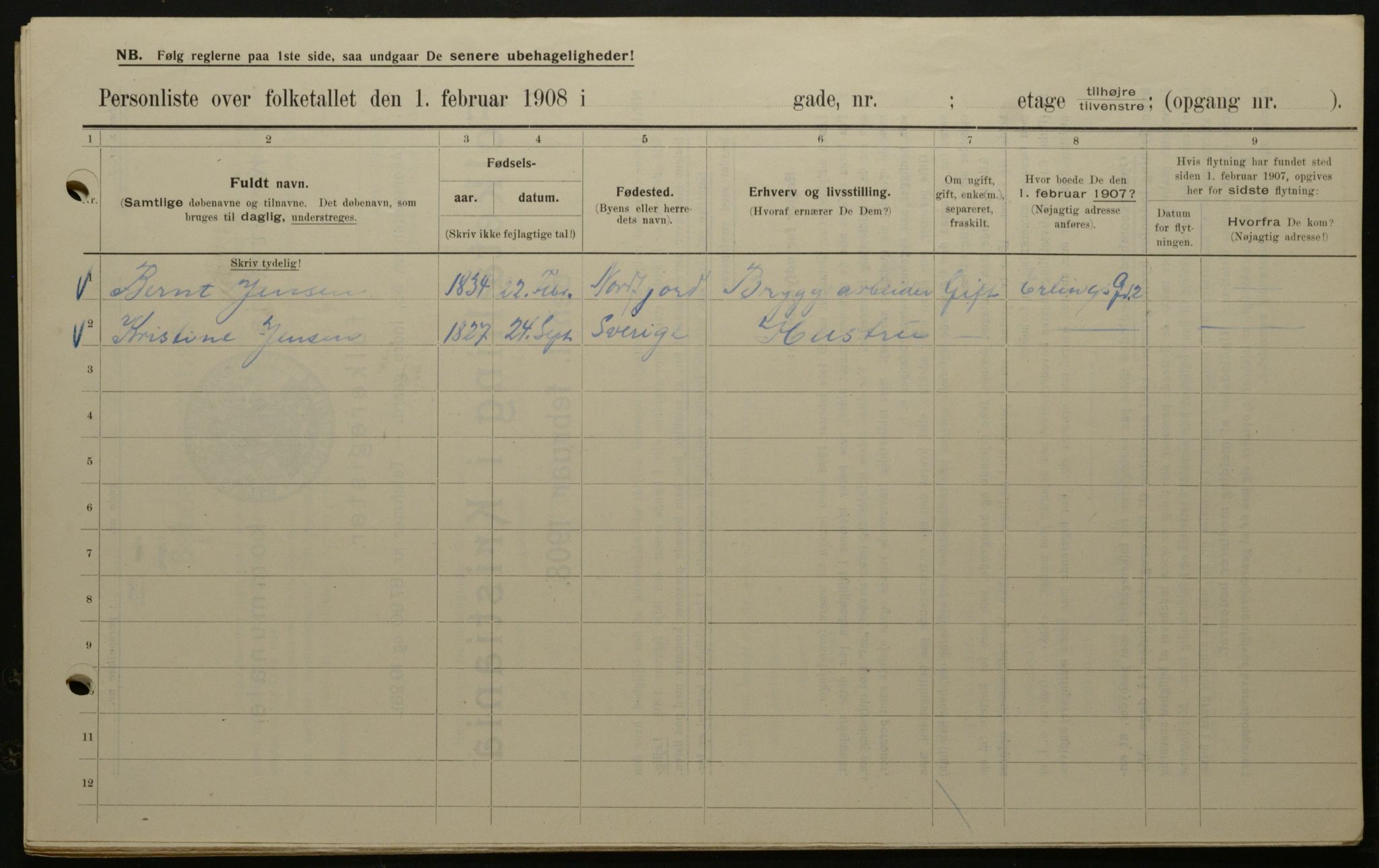 OBA, Kommunal folketelling 1.2.1908 for Kristiania kjøpstad, 1908, s. 20025