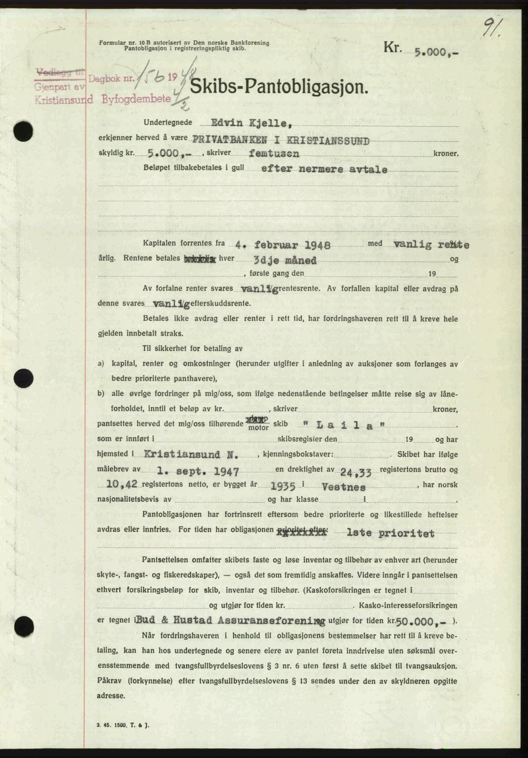 Kristiansund byfogd, AV/SAT-A-4587/A/27: Pantebok nr. 44, 1947-1948, Dagboknr: 156/1948