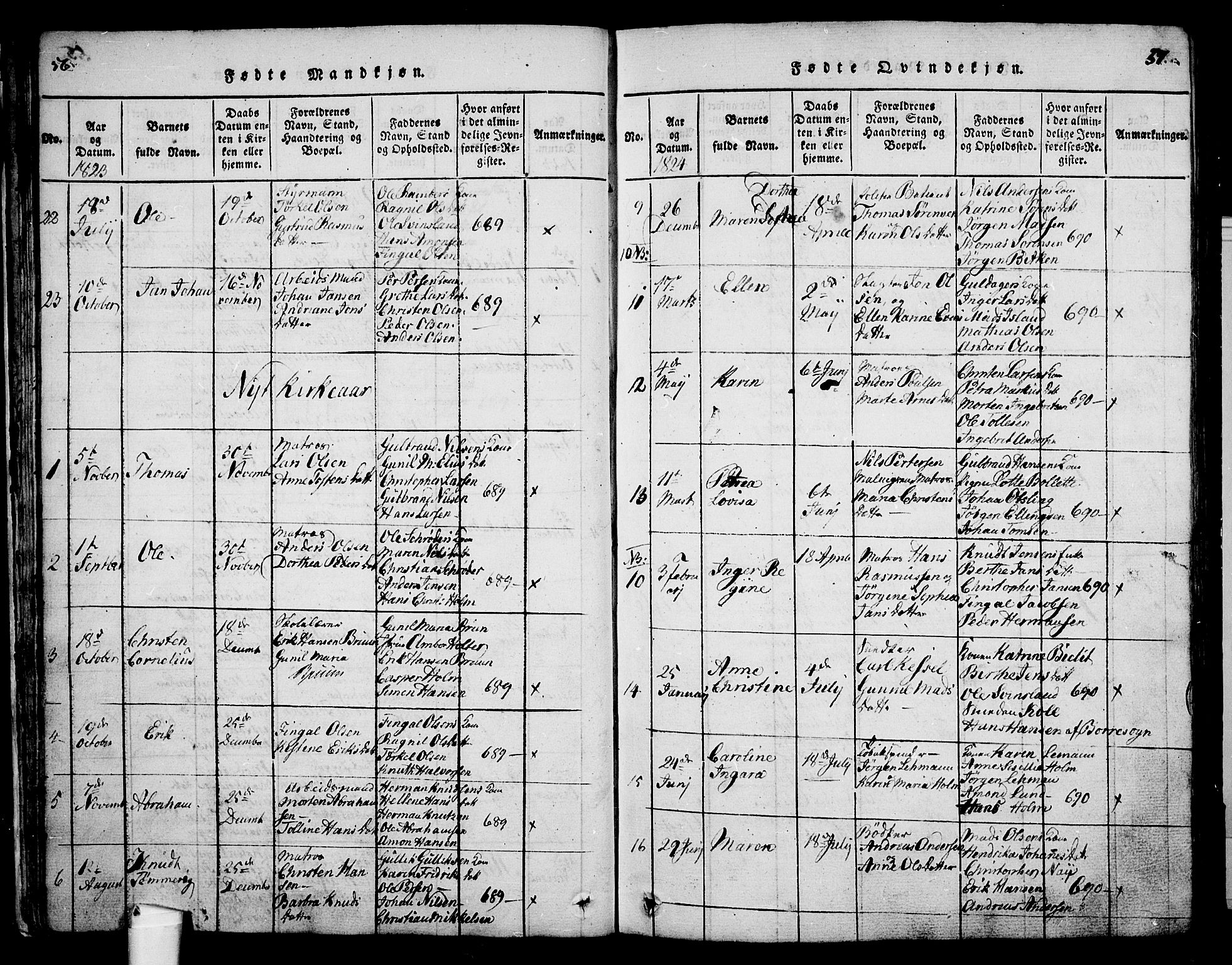 Holmestrand kirkebøker, AV/SAKO-A-346/G/Ga/L0001: Klokkerbok nr. 1, 1814-1848, s. 56-57