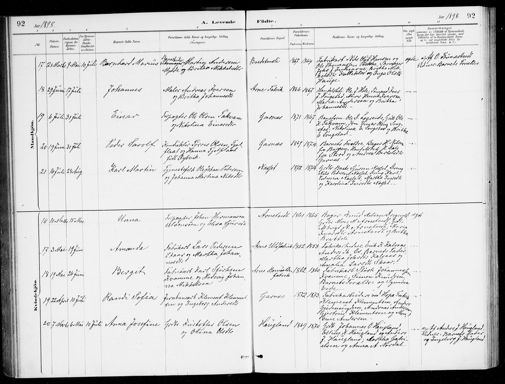 Haus sokneprestembete, AV/SAB-A-75601/H/Haa/Haad/L0001: Ministerialbok nr. D 1, 1887-1898, s. 92