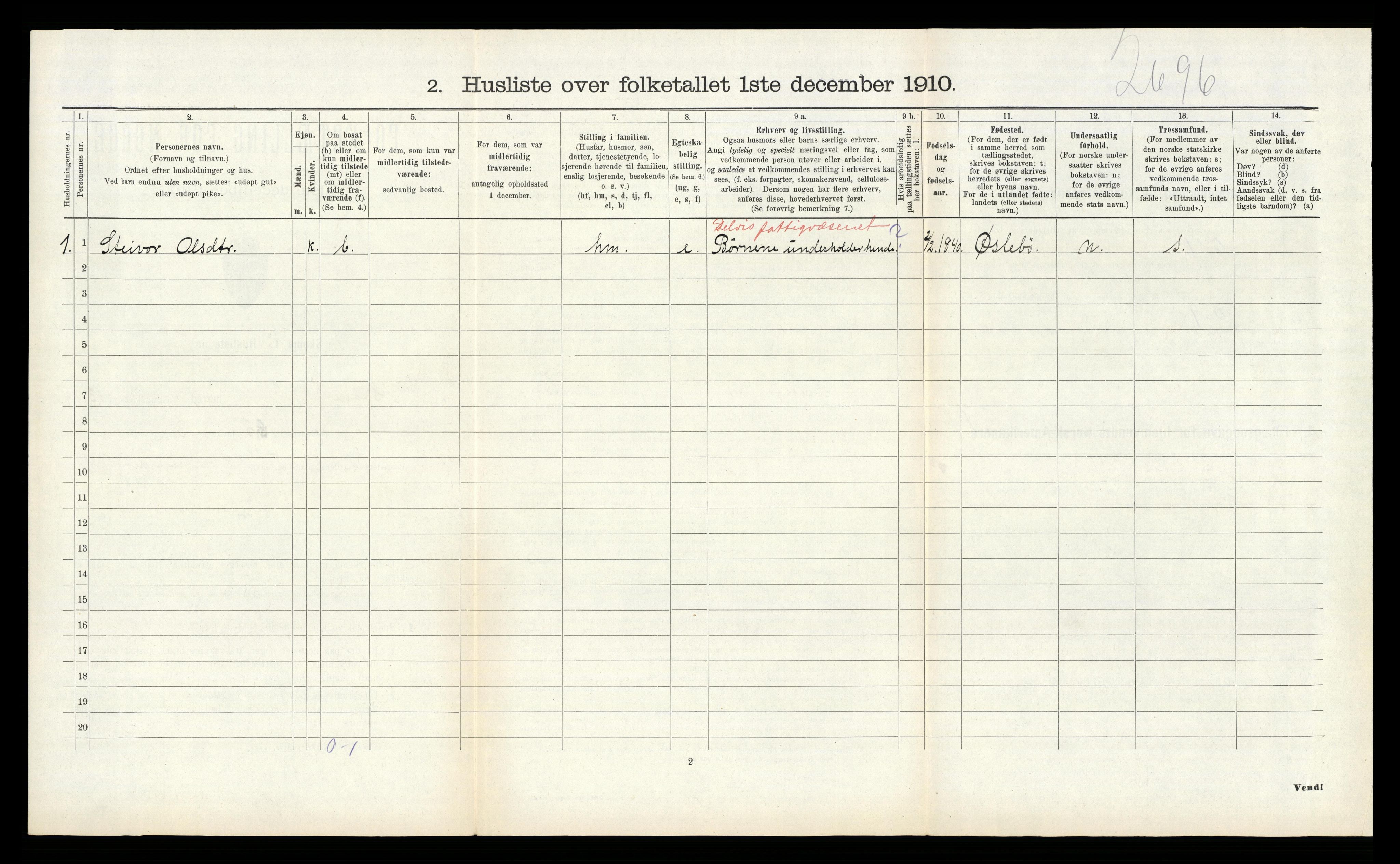 RA, Folketelling 1910 for 1018 Søgne herred, 1910, s. 1199