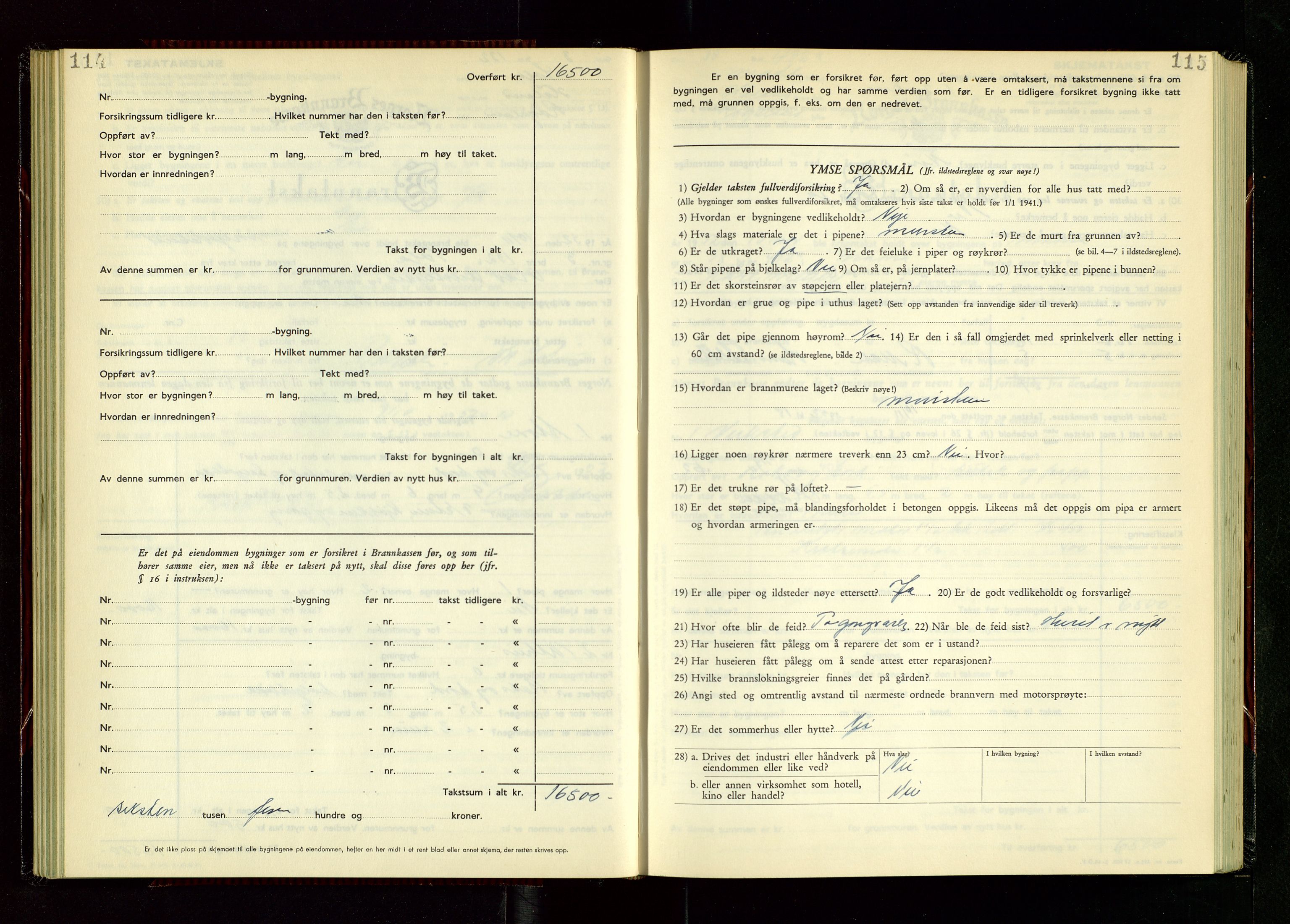 Håland lensmannskontor, AV/SAST-A-100100/Gob/L0014: "Branntakstprotokoll" - skjematakst, 1951-1955, s. 114-115