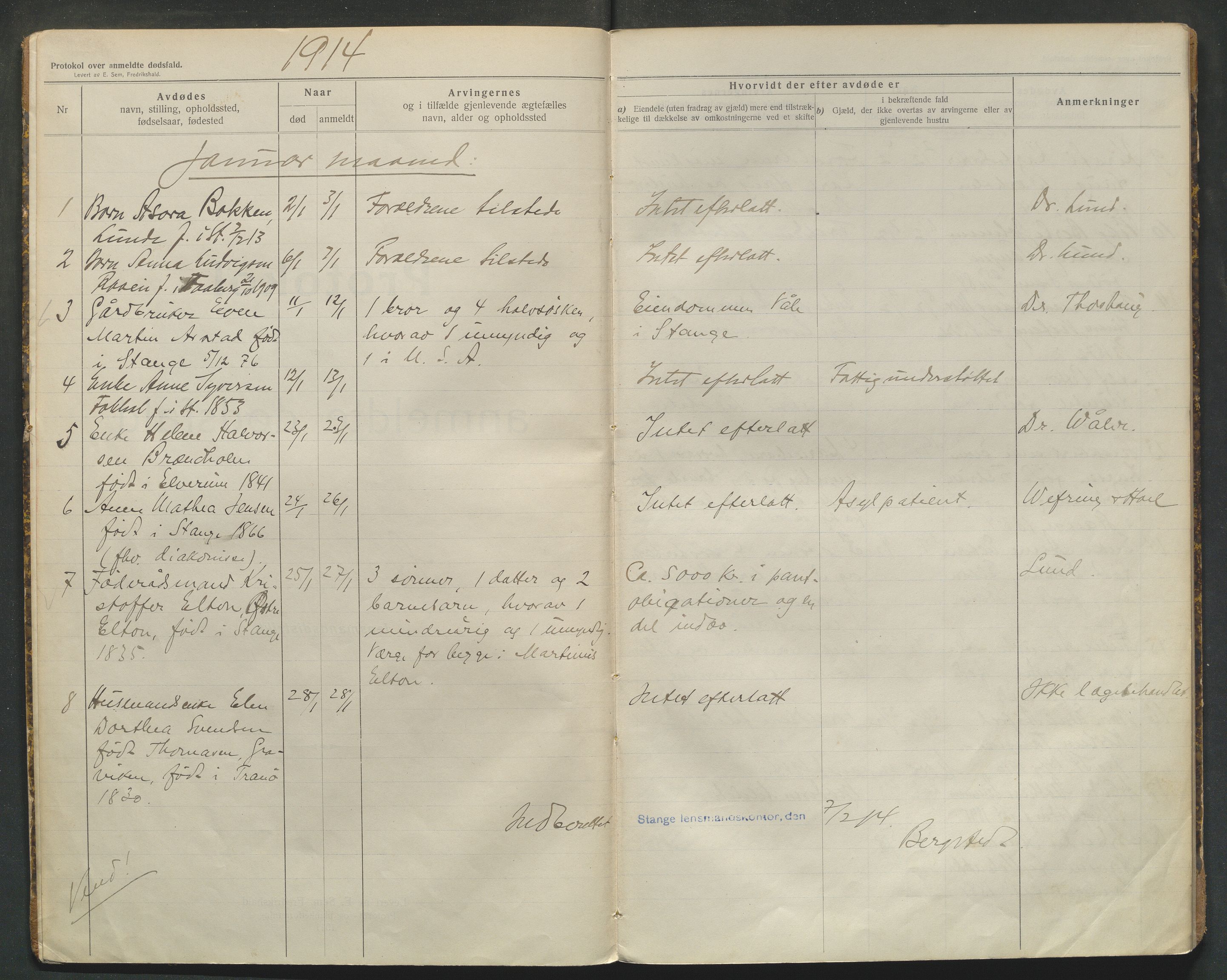 Stange lensmannskontor, AV/SAH-LHS-020/H/Ha/Haa/L0001/0002: Dødsfallsprotokoller / Dødsfallsprotokoll, 1914-1918