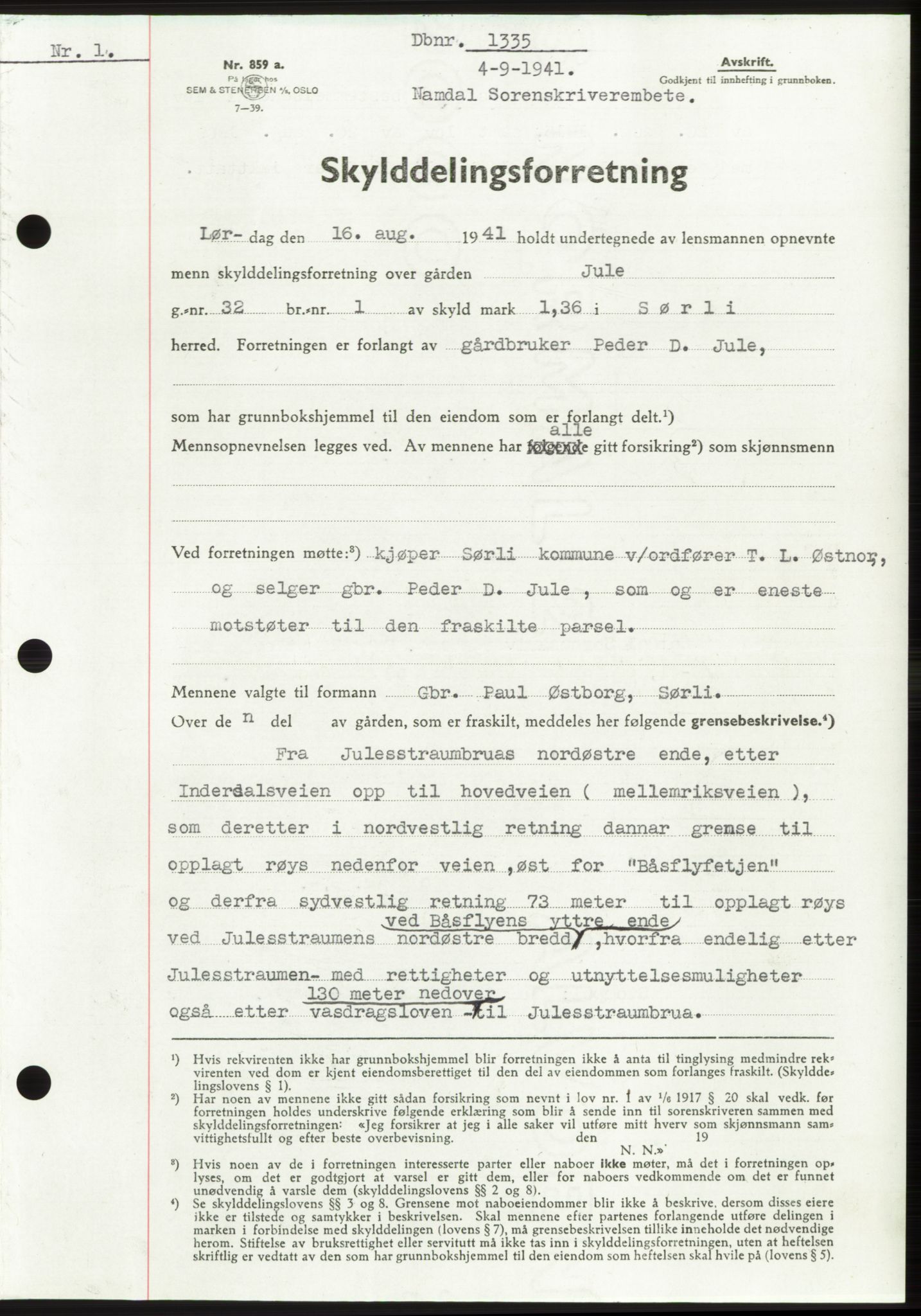 Namdal sorenskriveri, SAT/A-4133/1/2/2C: Pantebok nr. -, 1941-1942, Dagboknr: 1335/1941