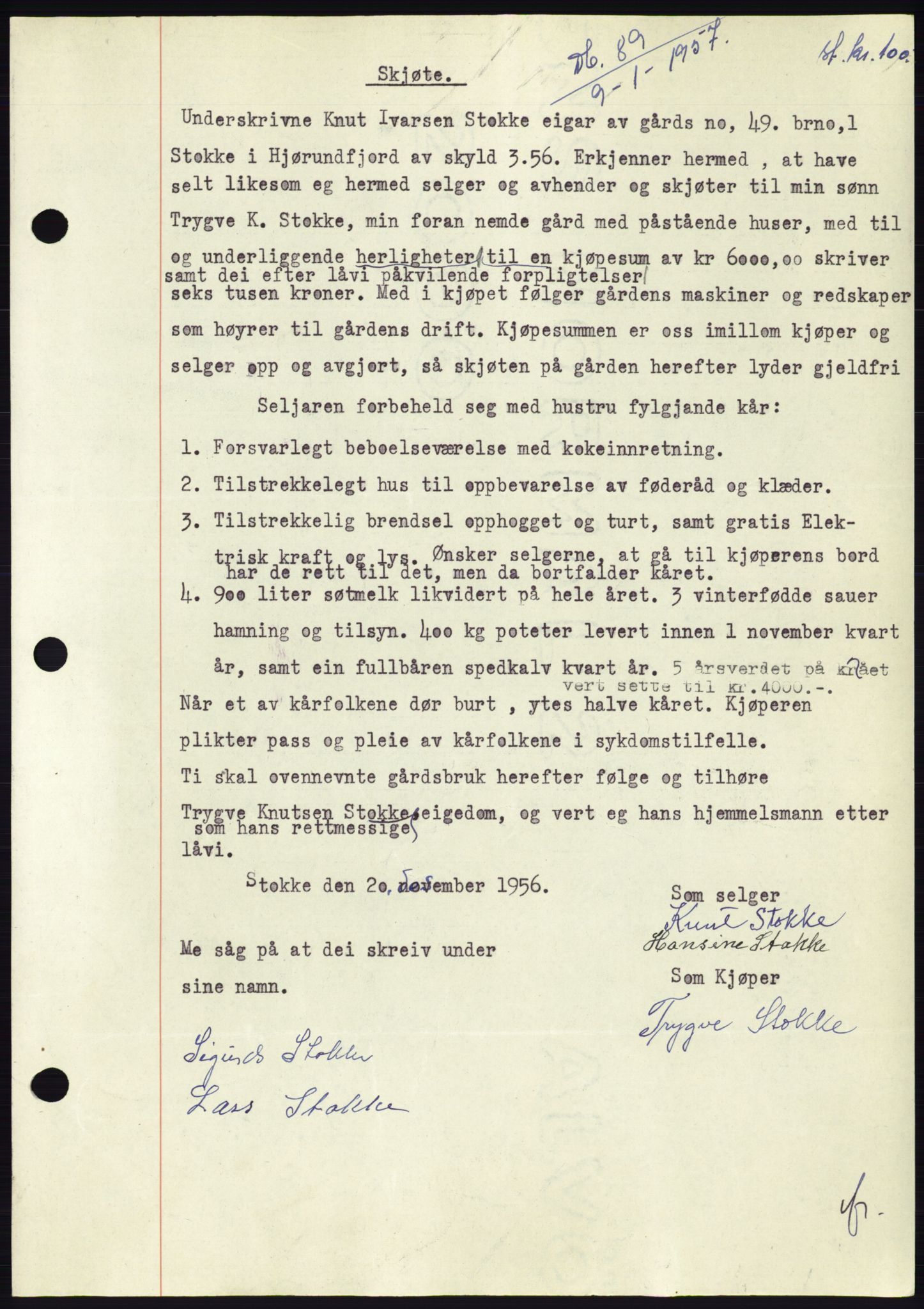 Søre Sunnmøre sorenskriveri, AV/SAT-A-4122/1/2/2C/L0105: Pantebok nr. 31A, 1956-1957, Dagboknr: 89/1957