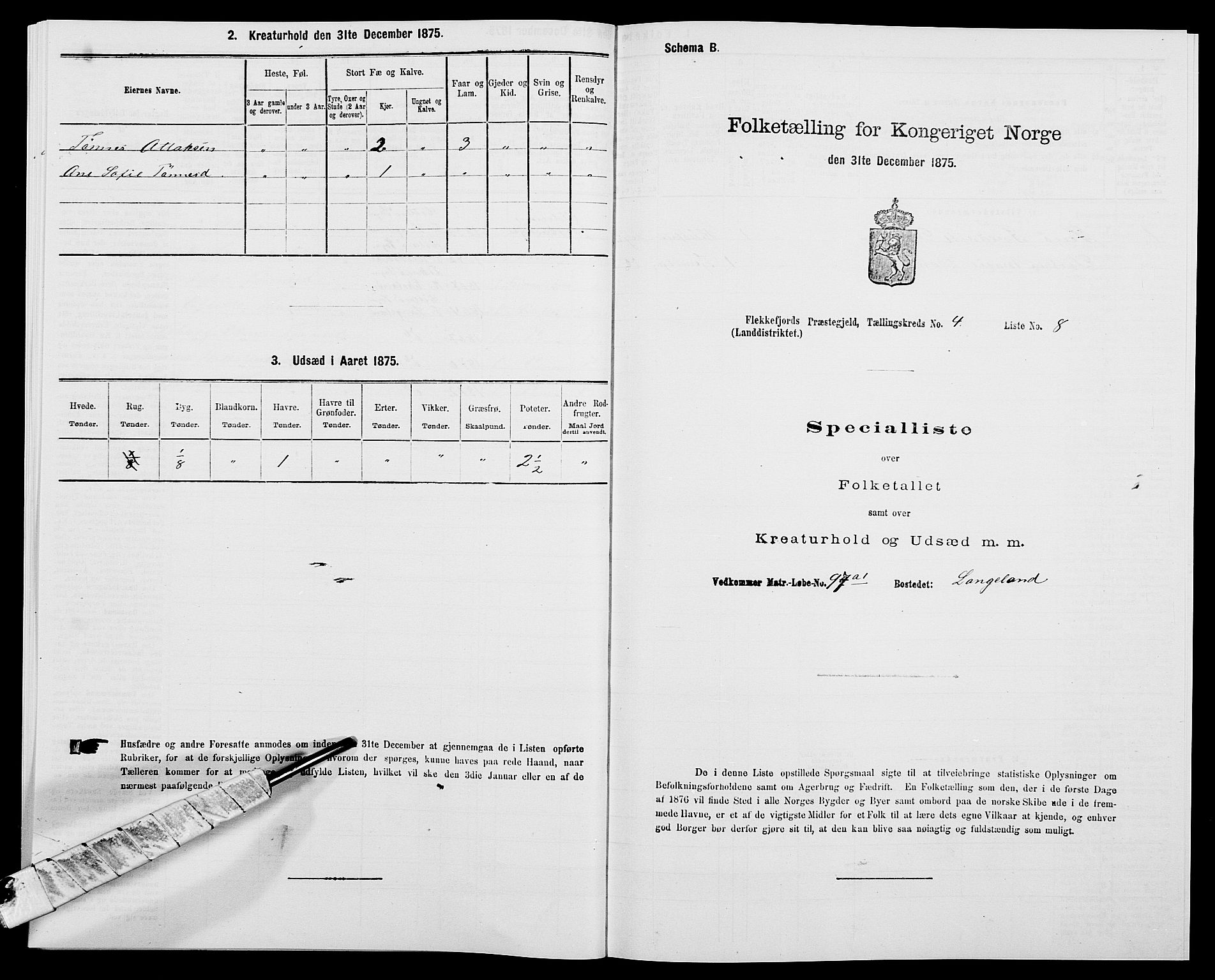 SAK, Folketelling 1875 for 1042L Flekkefjord prestegjeld, Nes sokn og Hidra sokn, 1875, s. 548