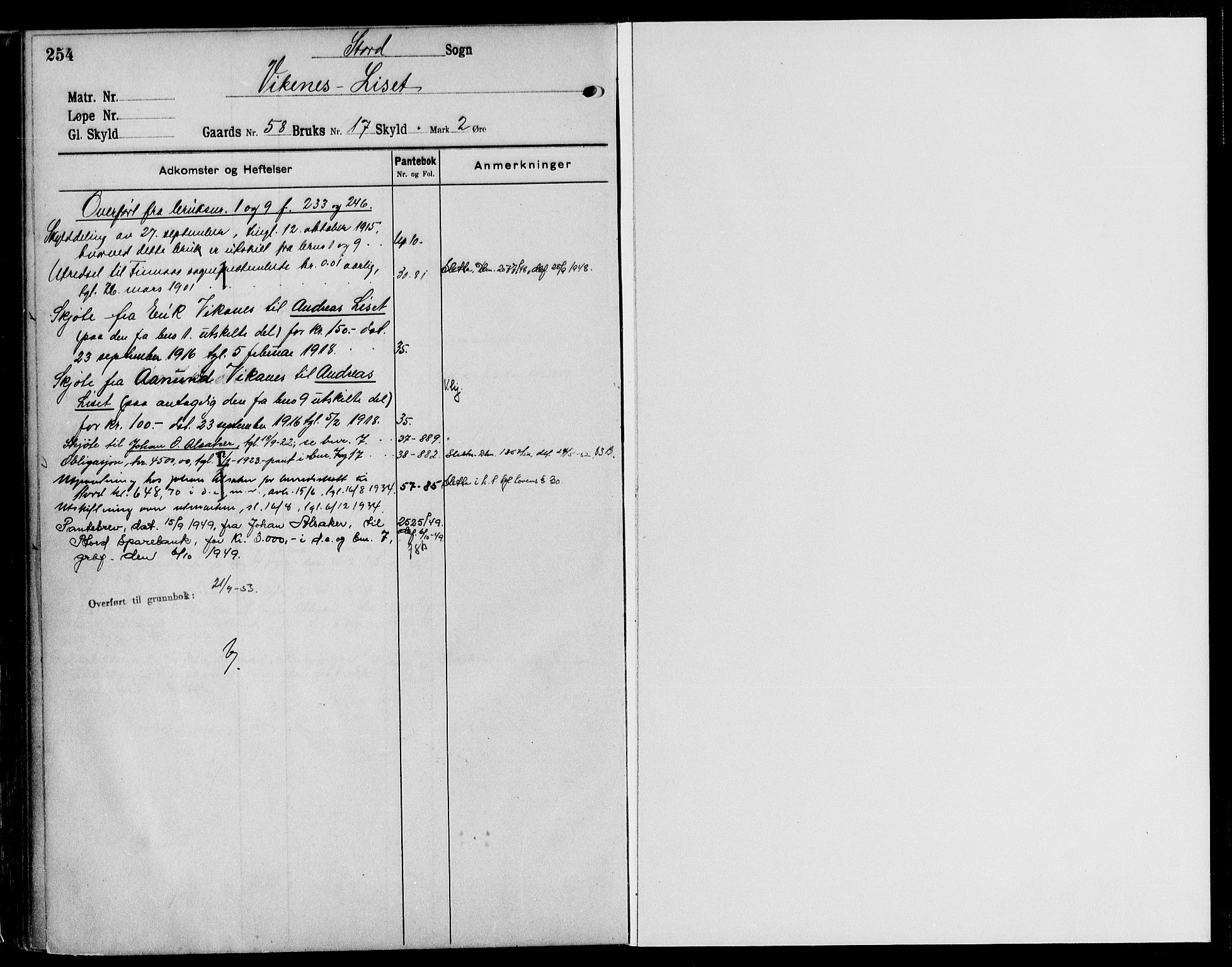 Sunnhordland sorenskrivar, AV/SAB-A-2401/1/G/Ga/Gaq/L0004: Panteregister nr. II.A.q.4, 1914-1953, s. 254