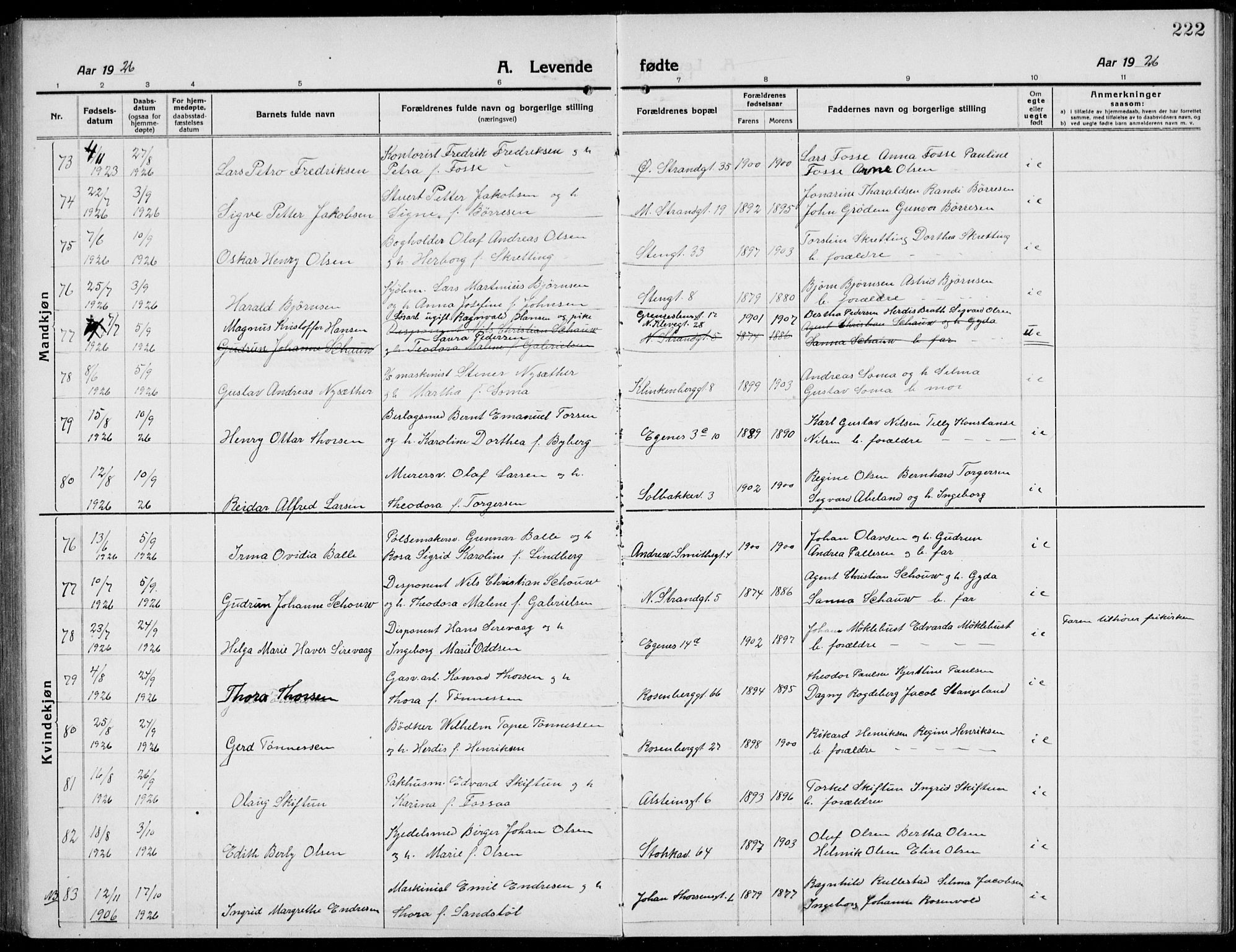 Domkirken sokneprestkontor, SAST/A-101812/001/30/30BB/L0019: Klokkerbok nr. B 19, 1915-1932, s. 222