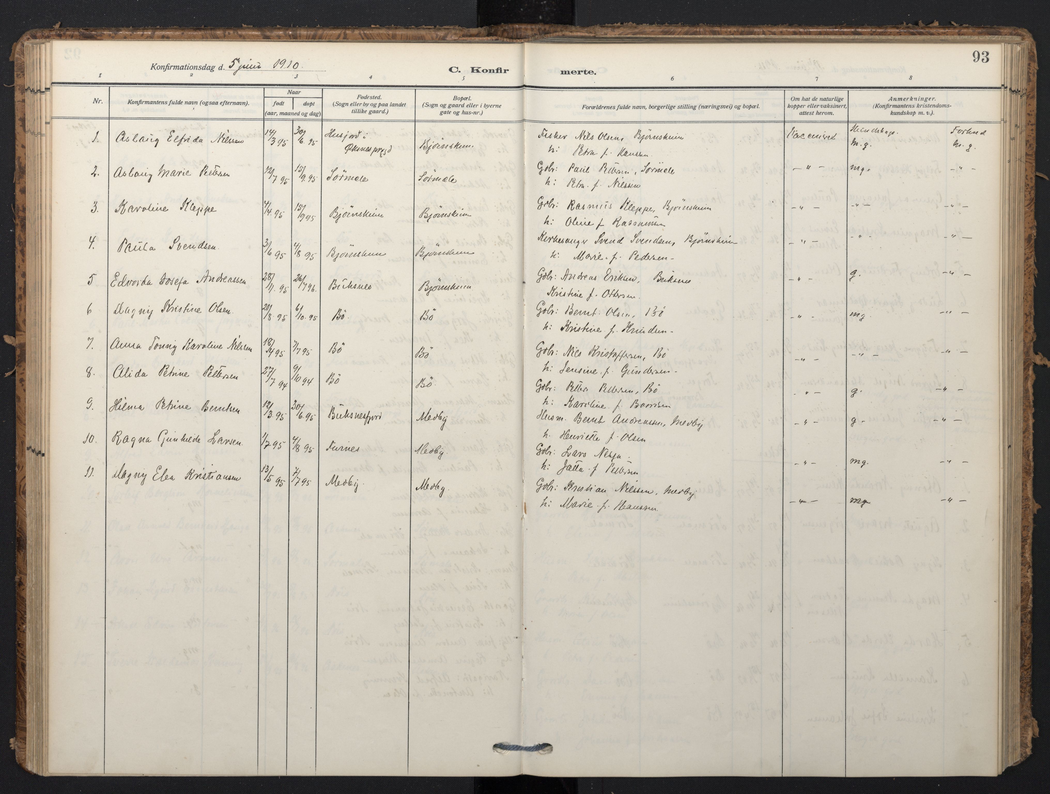 Ministerialprotokoller, klokkerbøker og fødselsregistre - Nordland, AV/SAT-A-1459/898/L1423: Ministerialbok nr. 898A03, 1909-1928, s. 93