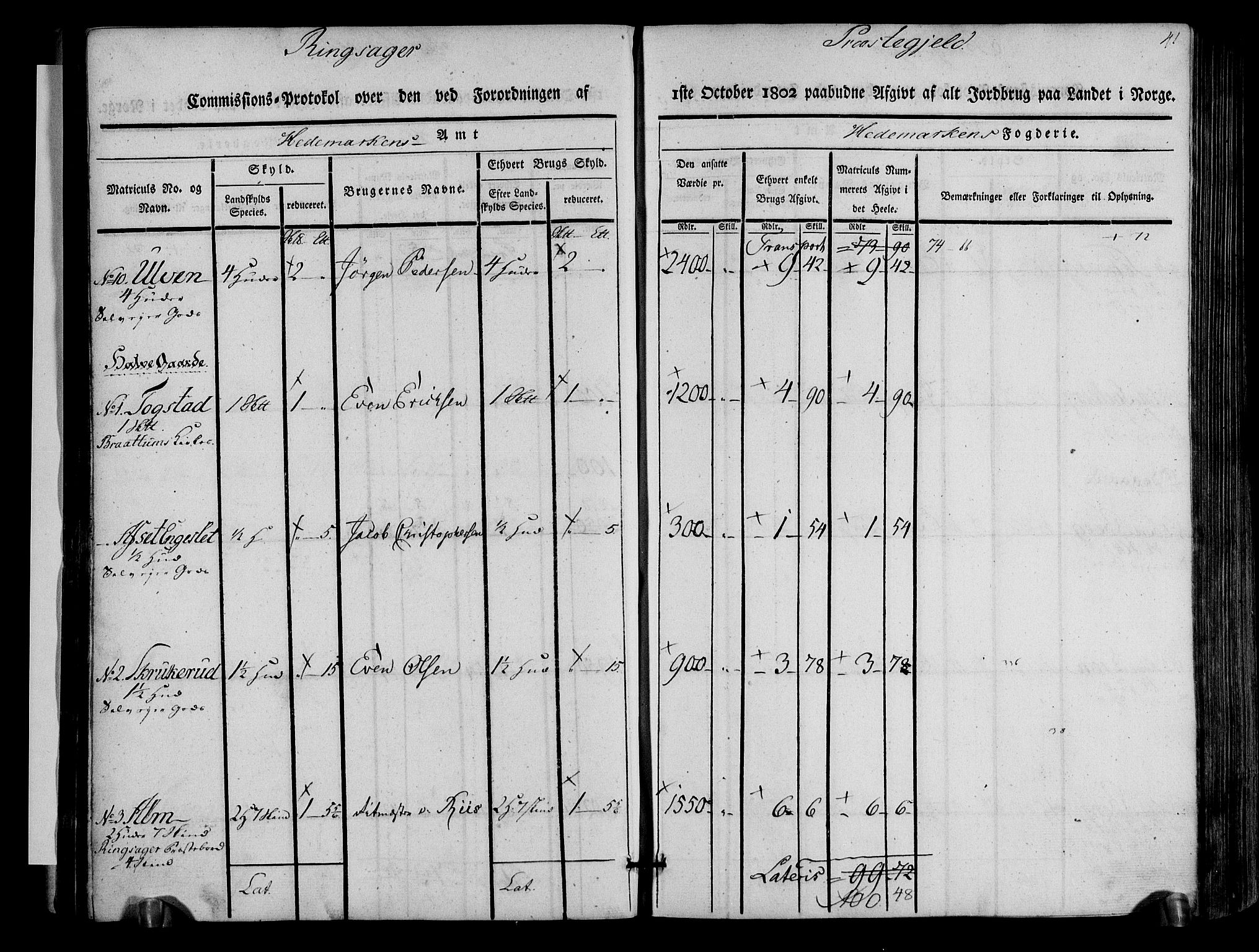 Rentekammeret inntil 1814, Realistisk ordnet avdeling, RA/EA-4070/N/Ne/Nea/L0033: Hedmark fogderi. Kommisjonsprotokoll, 1803, s. 42