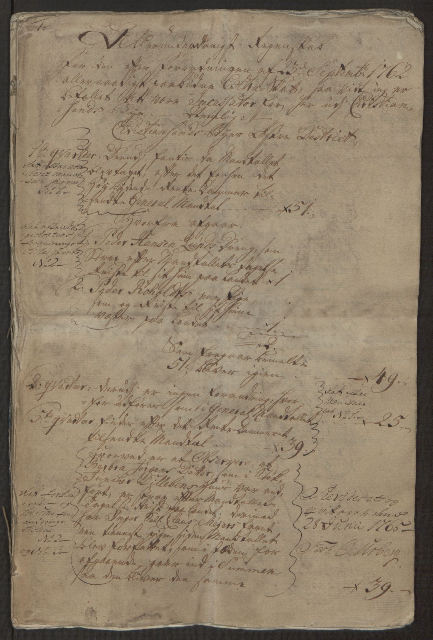 Rentekammeret inntil 1814, Reviderte regnskaper, Byregnskaper, AV/RA-EA-4066/R/Rm/L0265/0001: [M6] Kontribusjonsregnskap / Ekstraskatt, 1762-1764, s. 4