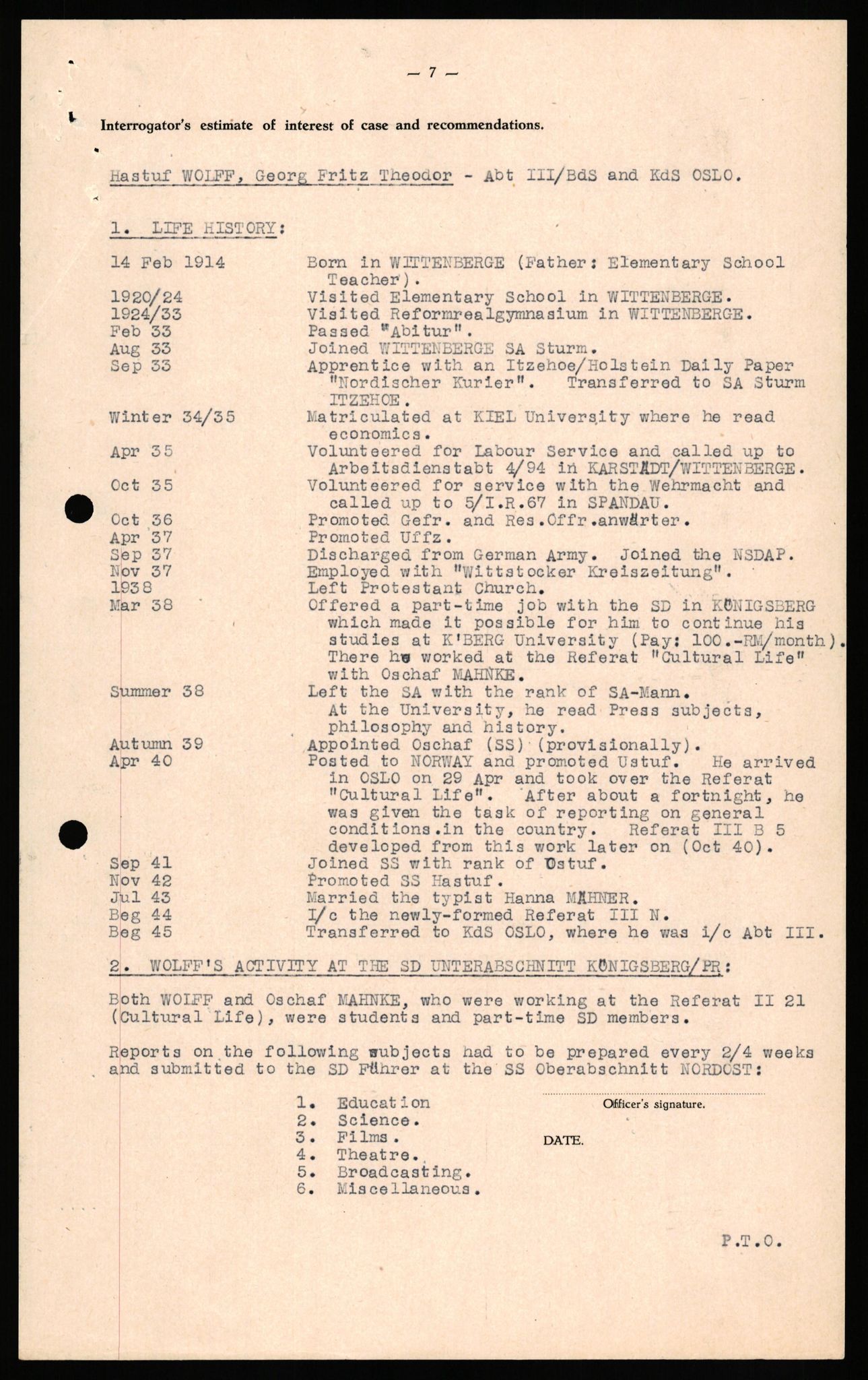 Forsvaret, Forsvarets overkommando II, AV/RA-RAFA-3915/D/Db/L0036: CI Questionaires. Tyske okkupasjonsstyrker i Norge. Tyskere., 1945-1946, s. 425