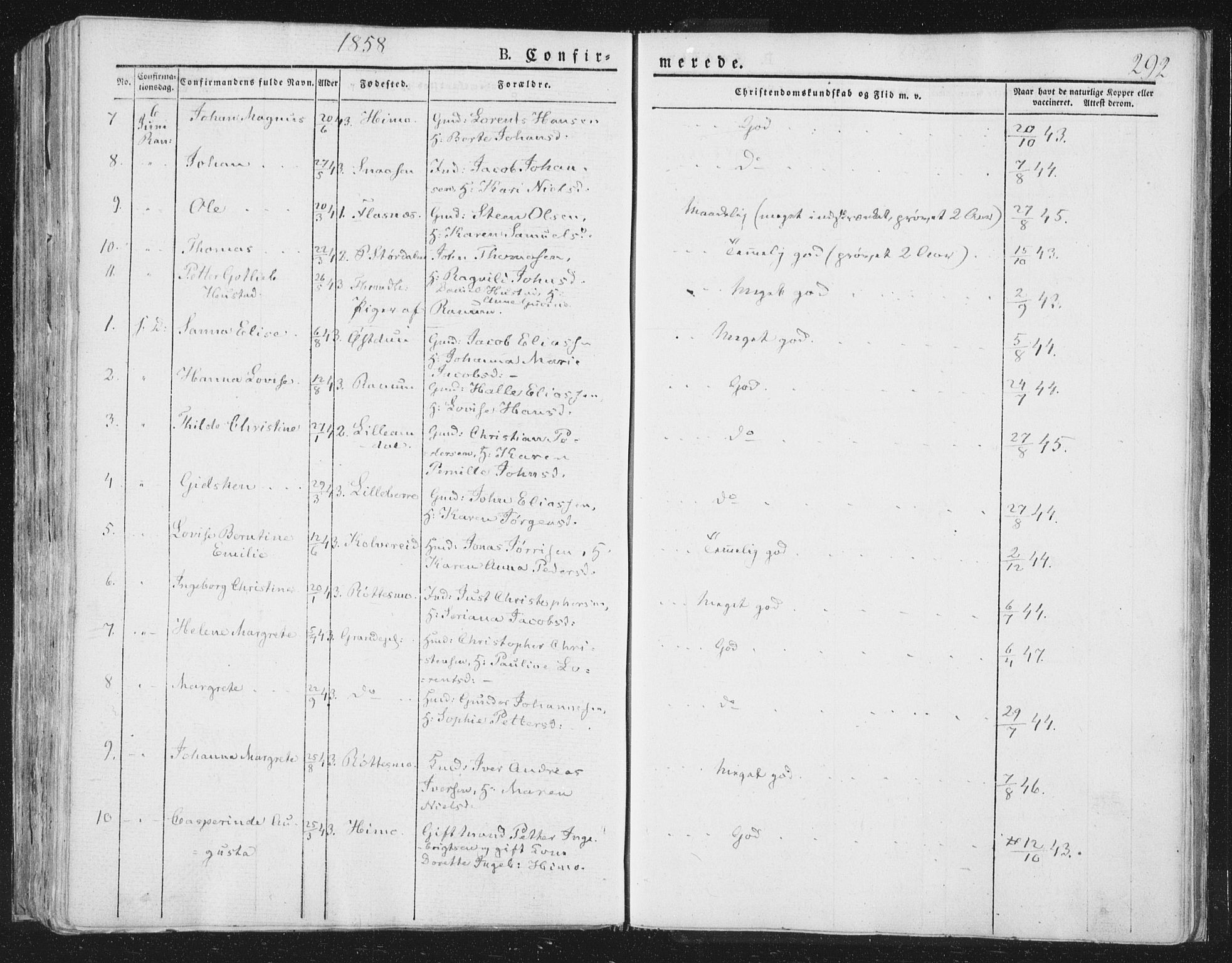 Ministerialprotokoller, klokkerbøker og fødselsregistre - Nord-Trøndelag, AV/SAT-A-1458/764/L0551: Ministerialbok nr. 764A07a, 1824-1864, s. 292