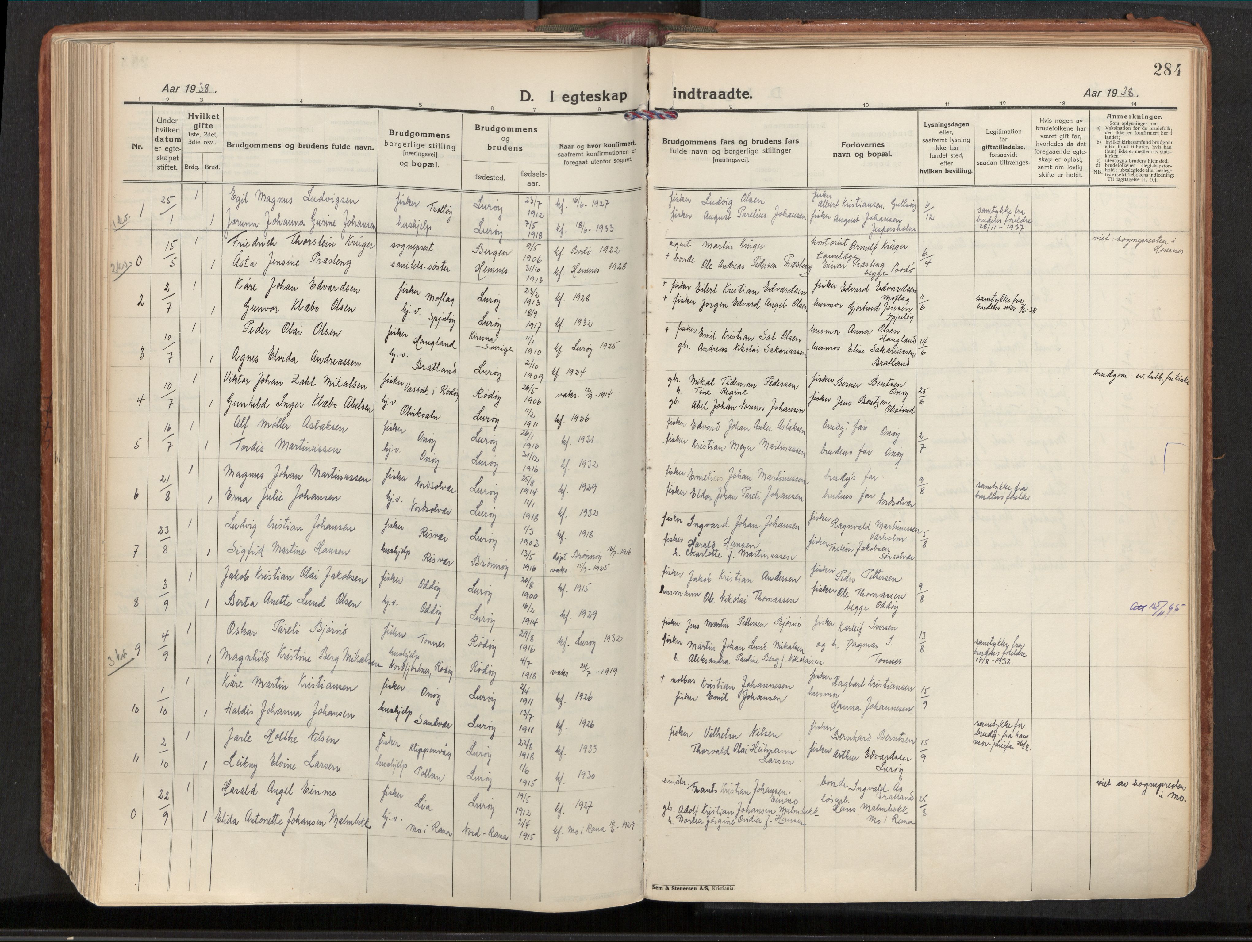 Ministerialprotokoller, klokkerbøker og fødselsregistre - Nordland, AV/SAT-A-1459/839/L0570: Ministerialbok nr. 839A07, 1923-1942, s. 284