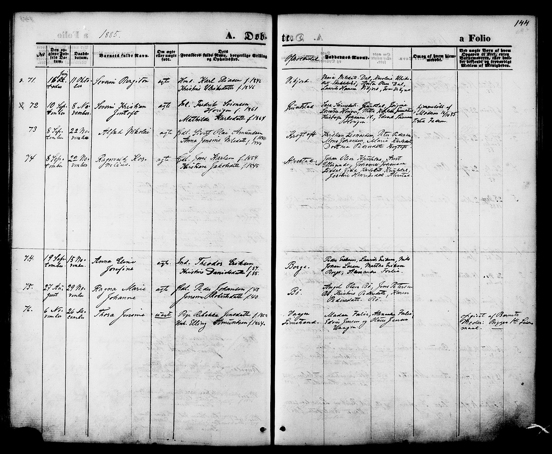 Ministerialprotokoller, klokkerbøker og fødselsregistre - Nordland, AV/SAT-A-1459/880/L1132: Ministerialbok nr. 880A06, 1869-1887, s. 144