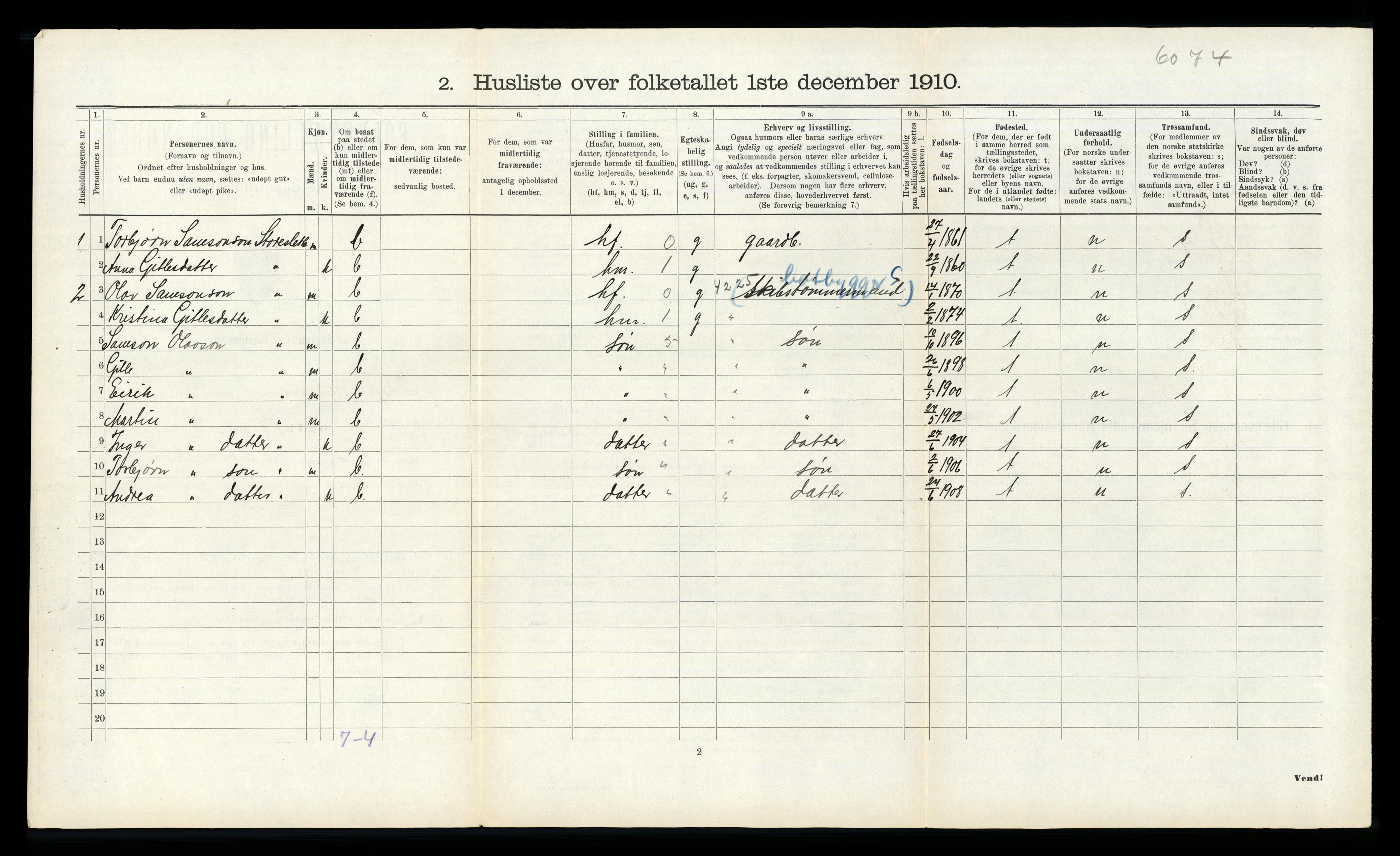 RA, Folketelling 1910 for 1226 Strandebarm herred, 1910, s. 585