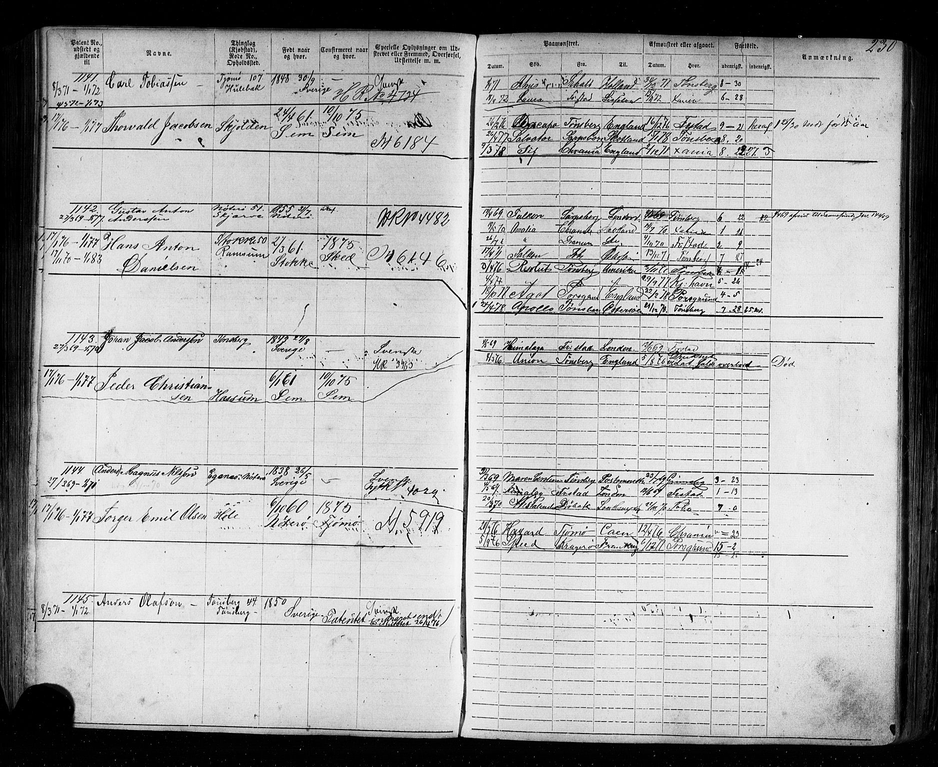 Tønsberg innrulleringskontor, AV/SAKO-A-786/F/Fb/L0002: Annotasjonsrulle Patent nr. 1-2635, 1869-1877, s. 262